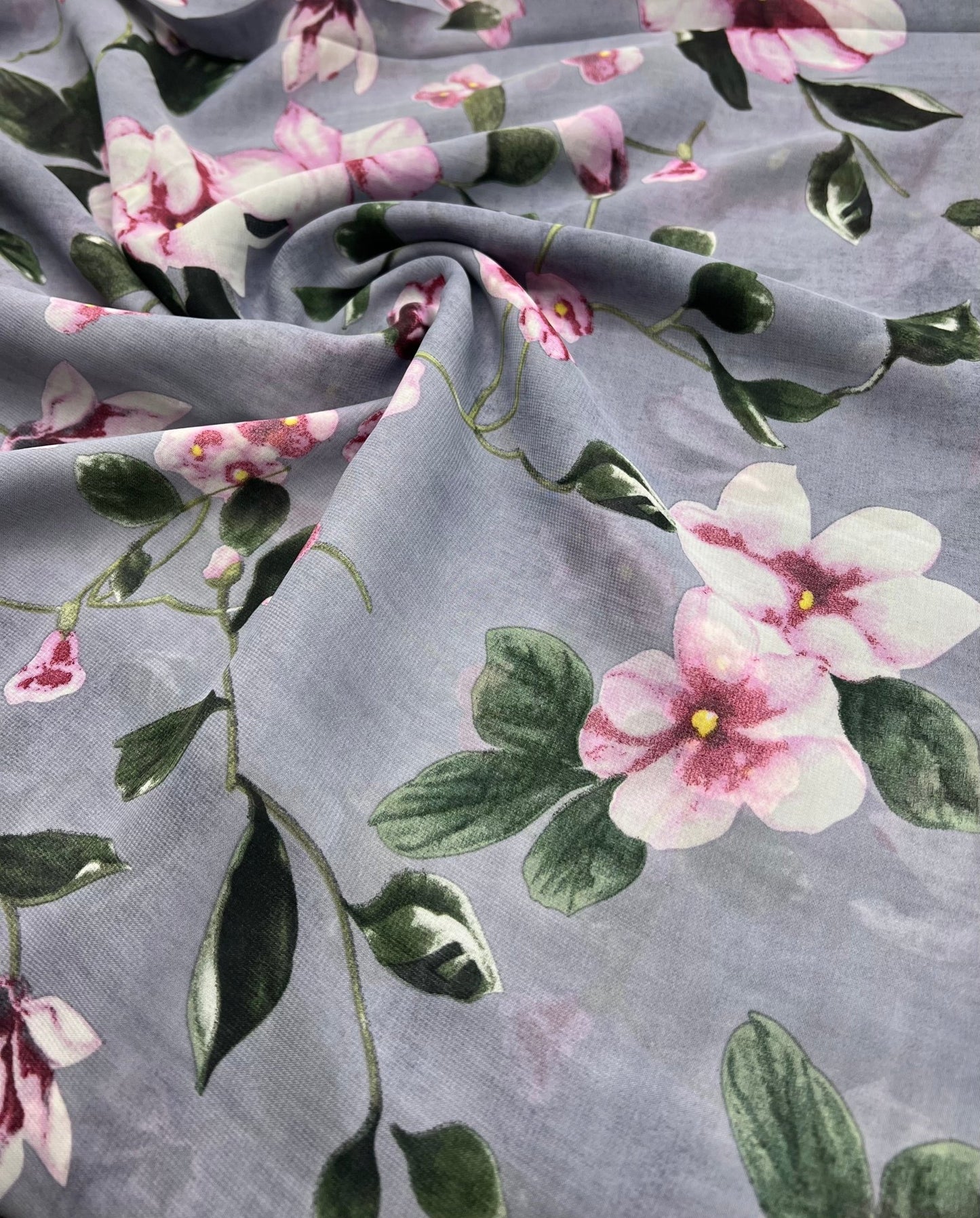 Dark Lilac Floral Printed Chiffon Dress Fabric - T9 Fabrics