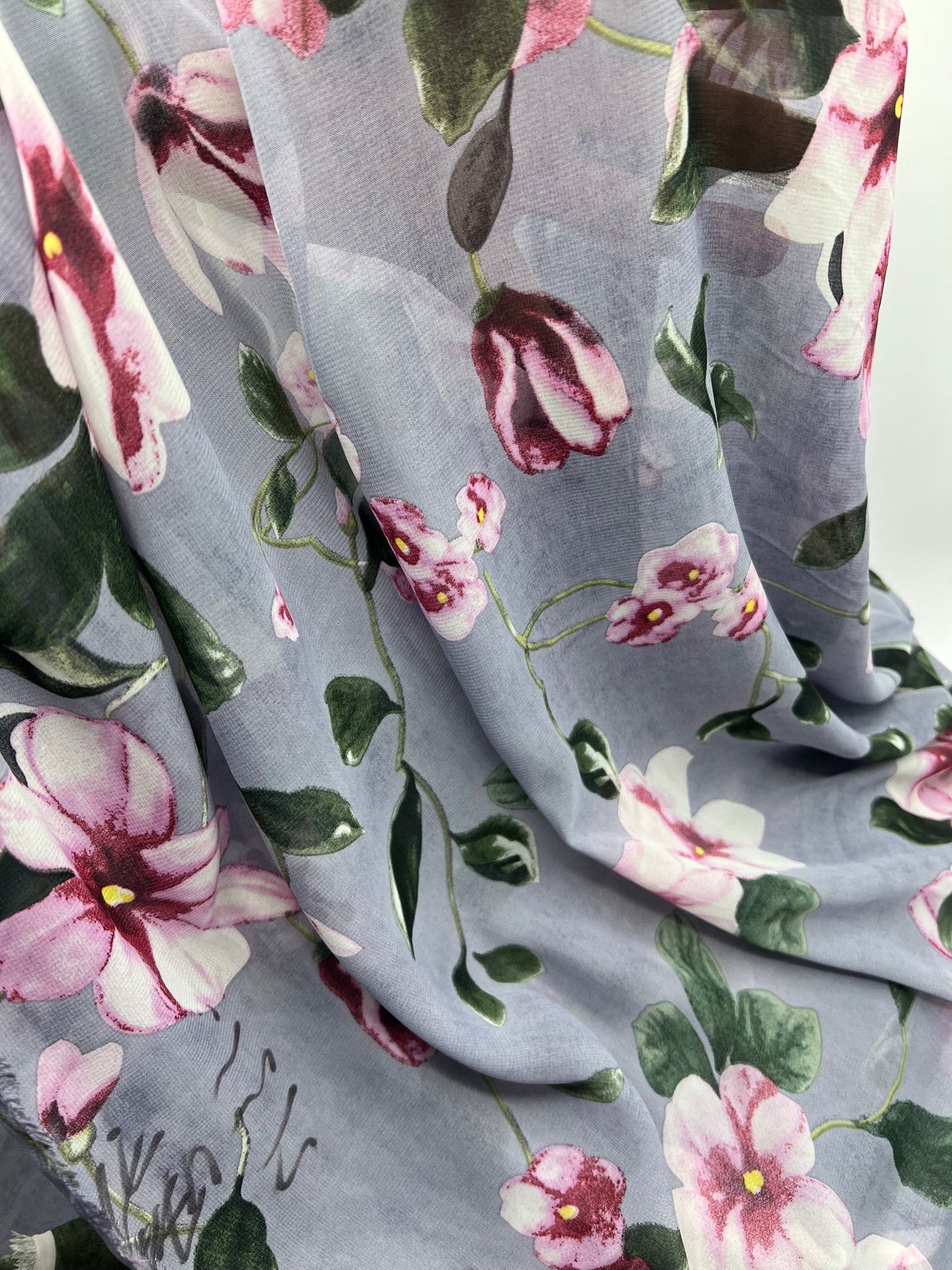 Dark Lilac Floral Printed Chiffon Dress Fabric - T9 Fabrics