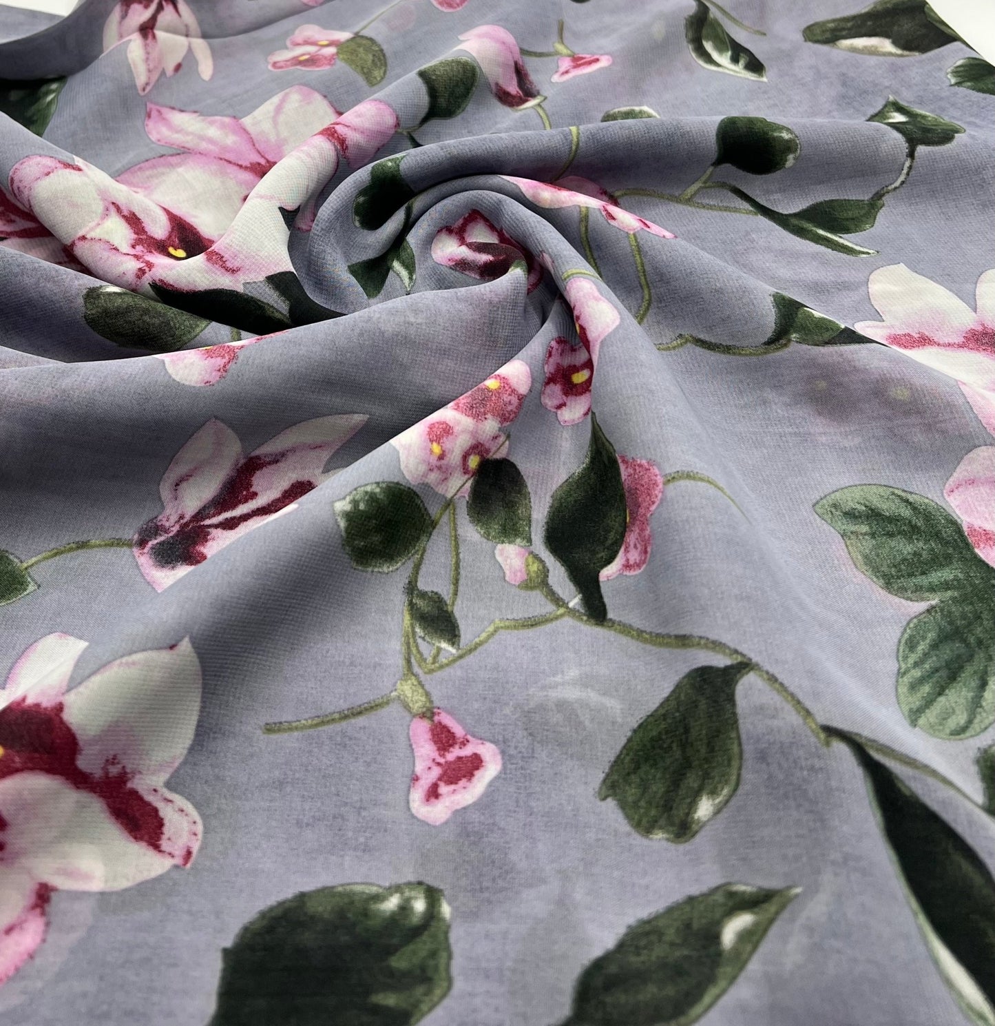 Dark Lilac Floral Printed Chiffon Dress Fabric - T9 Fabrics