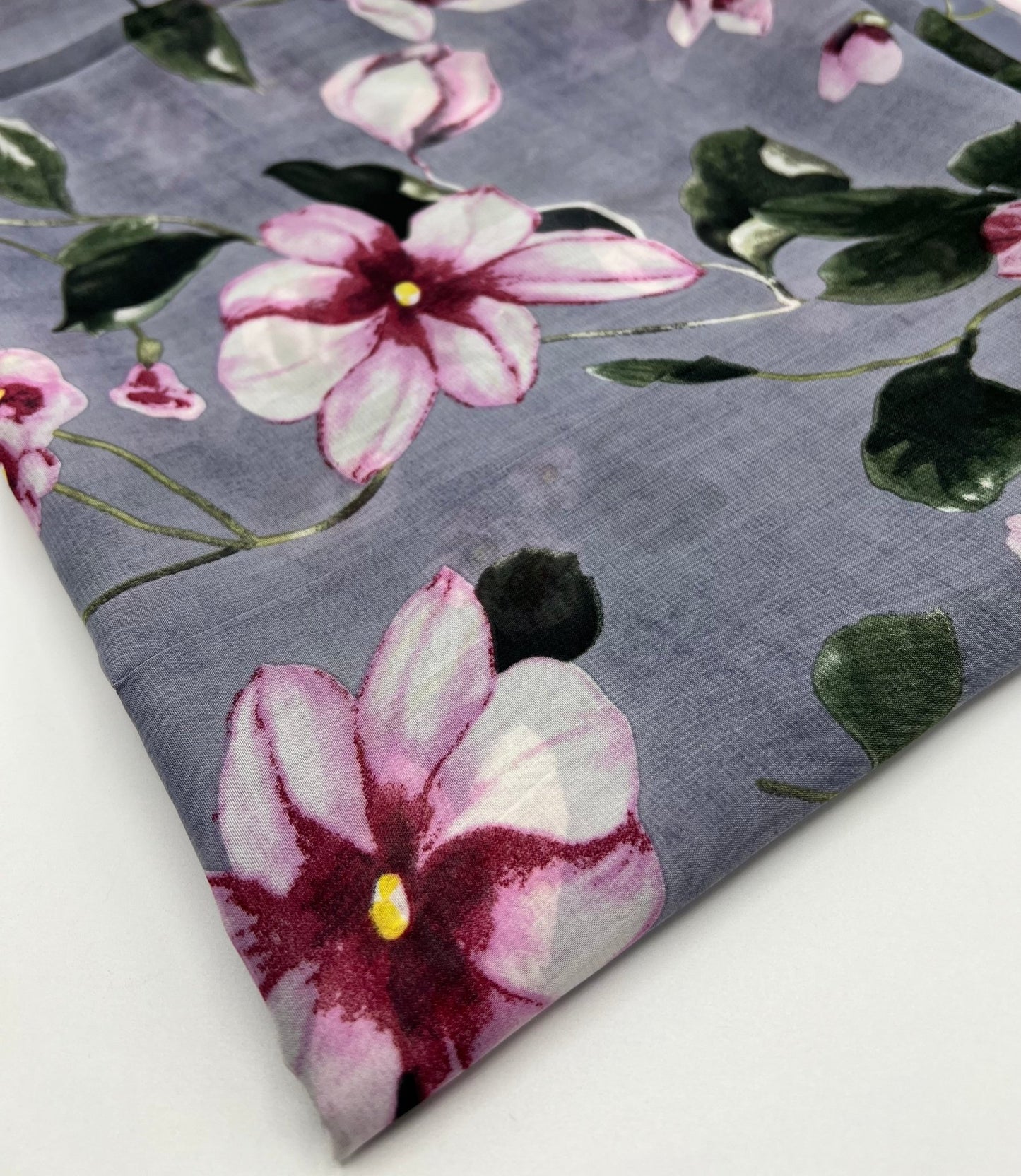 Dark Lilac Floral Printed Chiffon Dress Fabric - T9 Fabrics