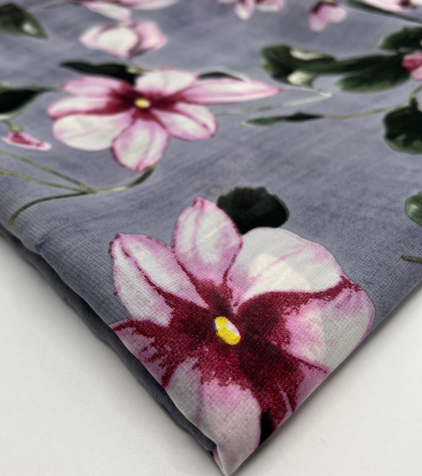 Dark Lilac Floral Printed Chiffon Dress Fabric - T9 Fabrics