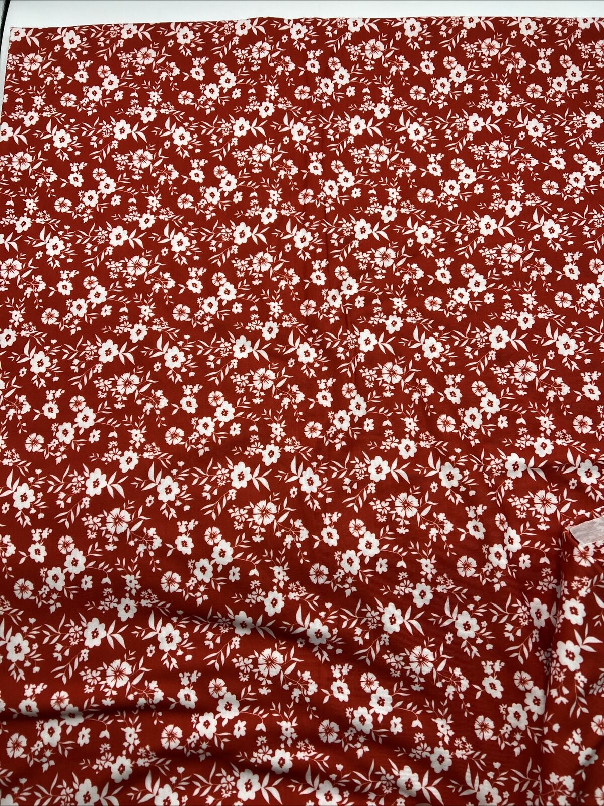 Dark Red Ditsy Floral Print Spun Poly Stretch Fabric - T9 Fabrics
