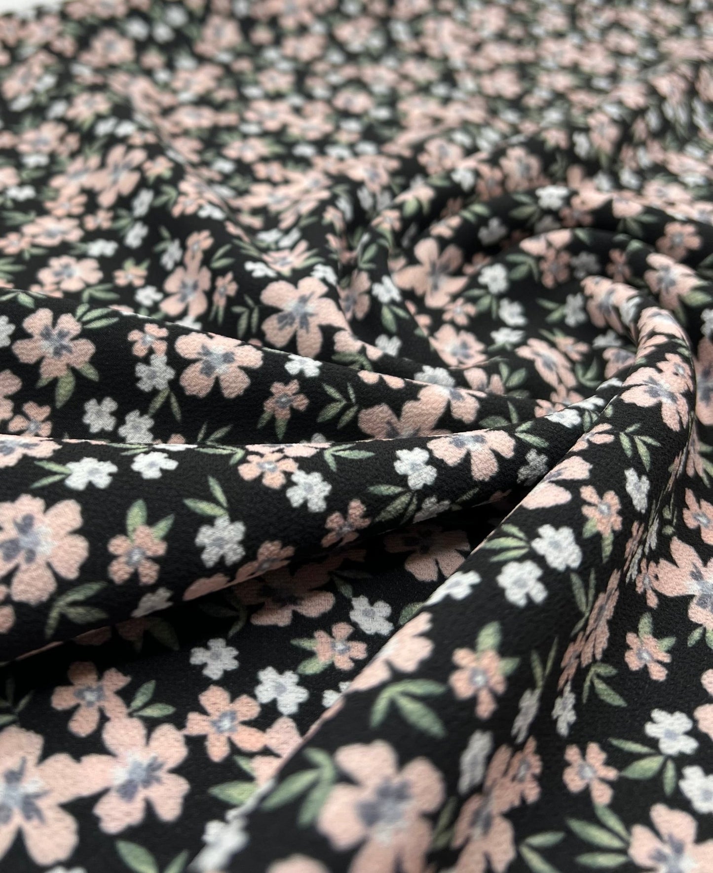 Ditsy Nude Green Floral Print Lightweight Bubble Crepe Fabric - T9 Fabrics
