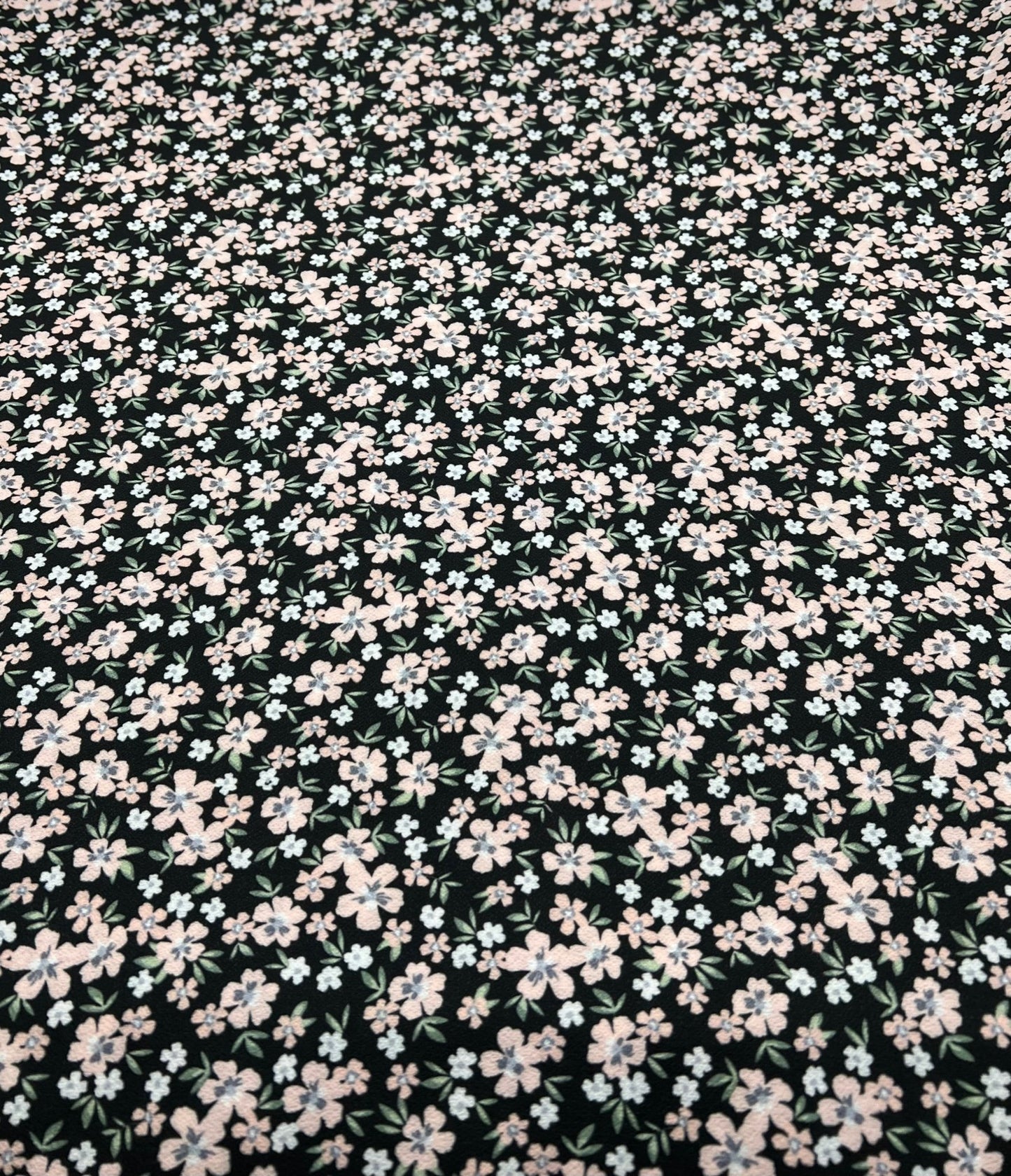Ditsy Nude Green Floral Print Lightweight Bubble Crepe Fabric - T9 Fabrics