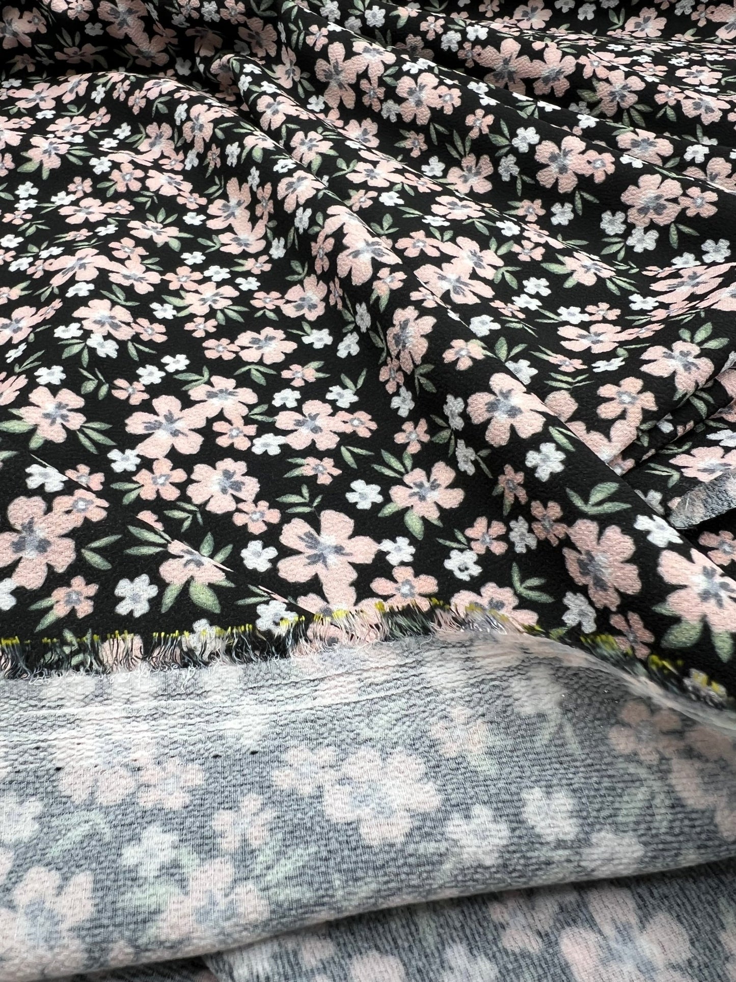 Ditsy Nude Green Floral Print Lightweight Bubble Crepe Fabric - T9 Fabrics