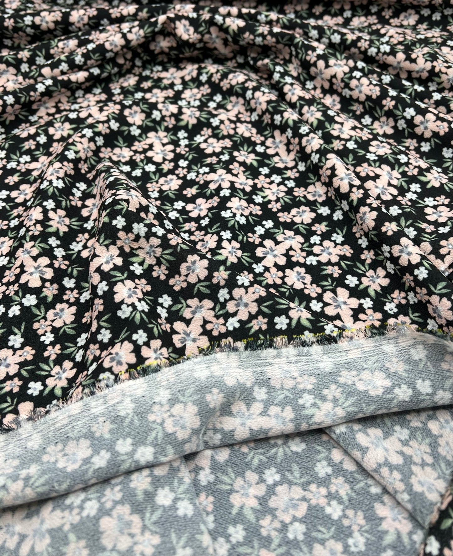 Ditsy Nude Green Floral Print Lightweight Bubble Crepe Fabric - T9 Fabrics