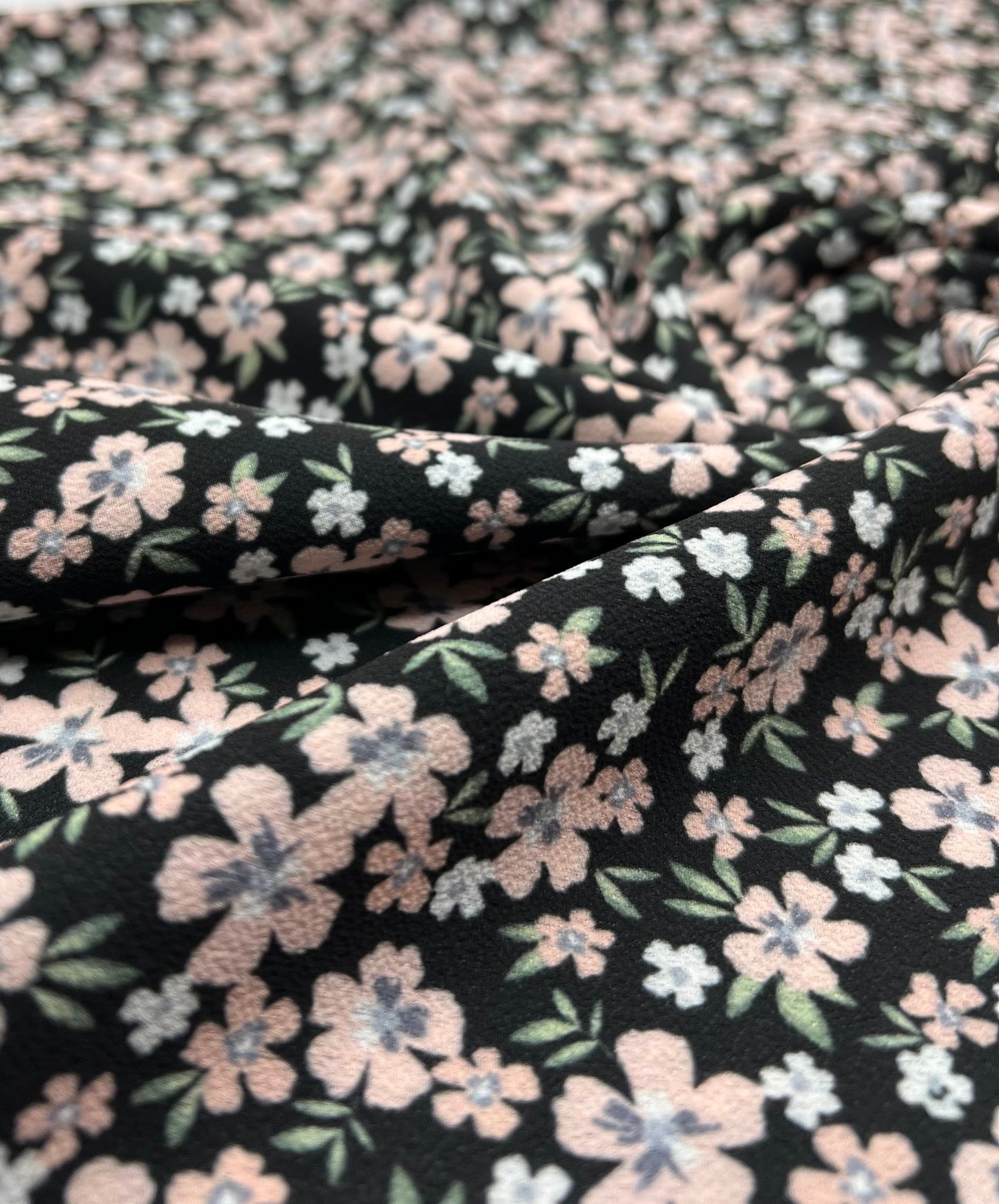 Ditsy Nude Green Floral Print Lightweight Bubble Crepe Fabric - T9 Fabrics