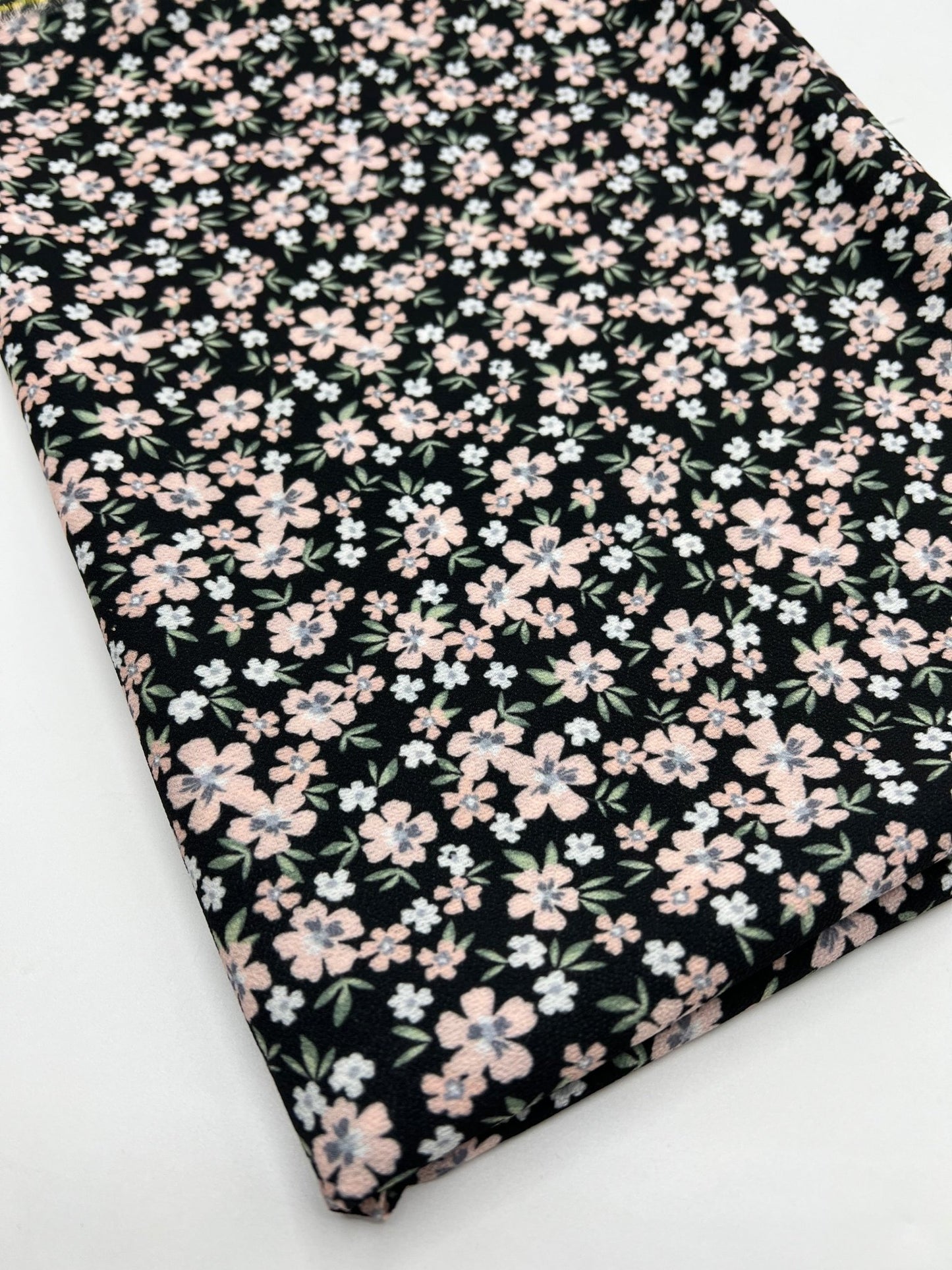 Ditsy Nude Green Floral Print Lightweight Bubble Crepe Fabric - T9 Fabrics