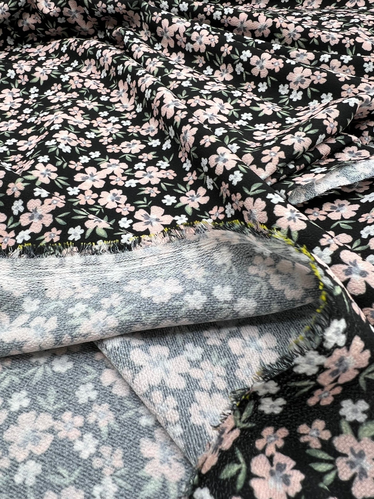 Ditsy Nude Green Floral Print Lightweight Bubble Crepe Fabric - T9 Fabrics