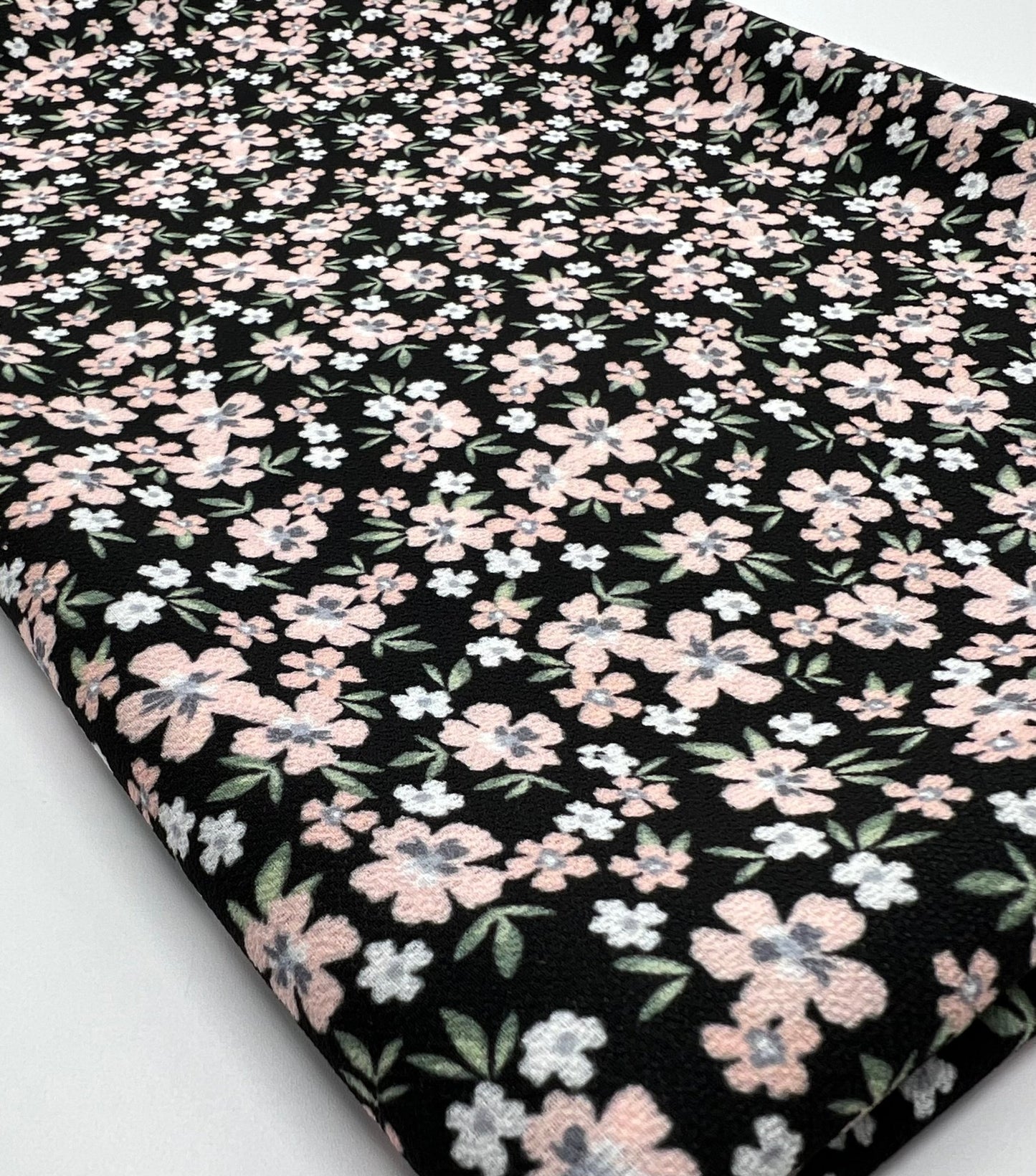 Ditsy Nude Green Floral Print Lightweight Bubble Crepe Fabric - T9 Fabrics