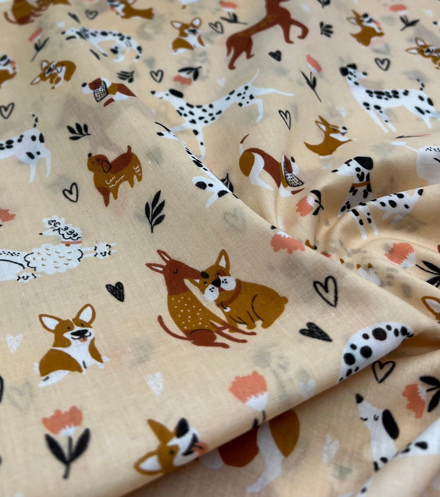 Dogs Daisies Printed Poly Cotton 90 GSM 80/20 44 Inch Non Stretch - T9 Fabrics