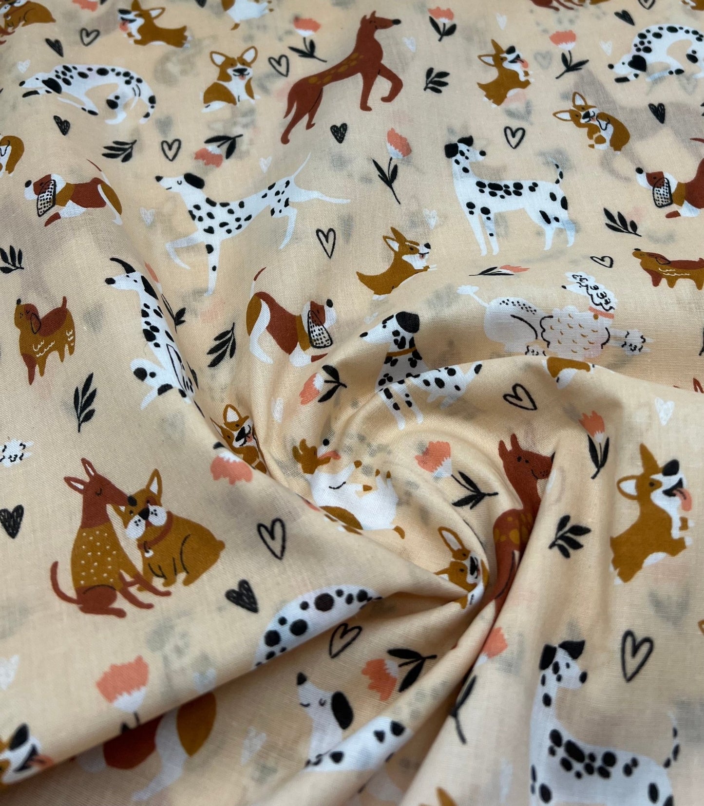 Dogs Daisies Printed Poly Cotton 90 GSM 80/20 44 Inch Non Stretch - T9 Fabrics