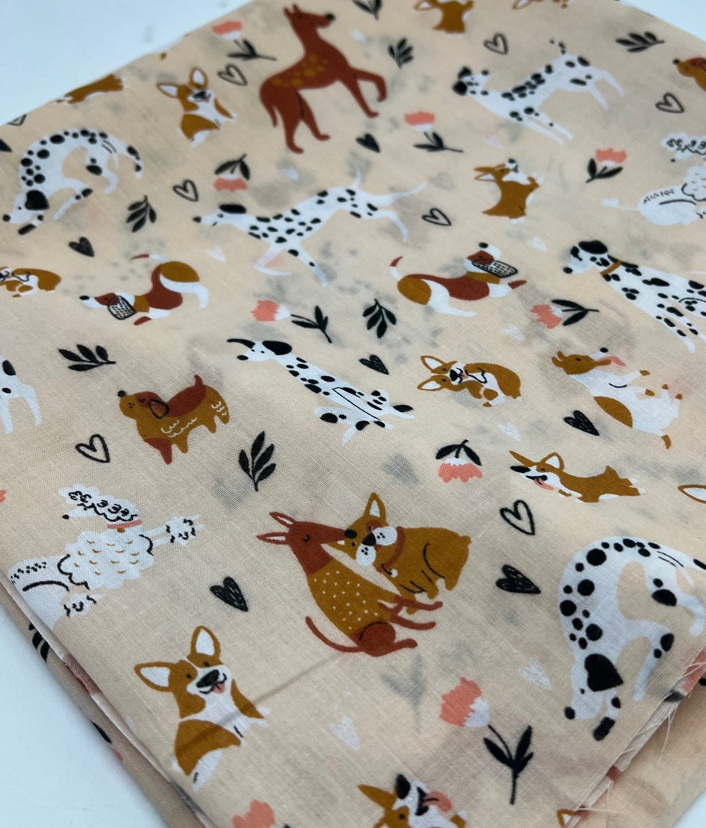 Dogs Daisies Printed Poly Cotton 90 GSM 80/20 44 Inch Non Stretch - T9 Fabrics
