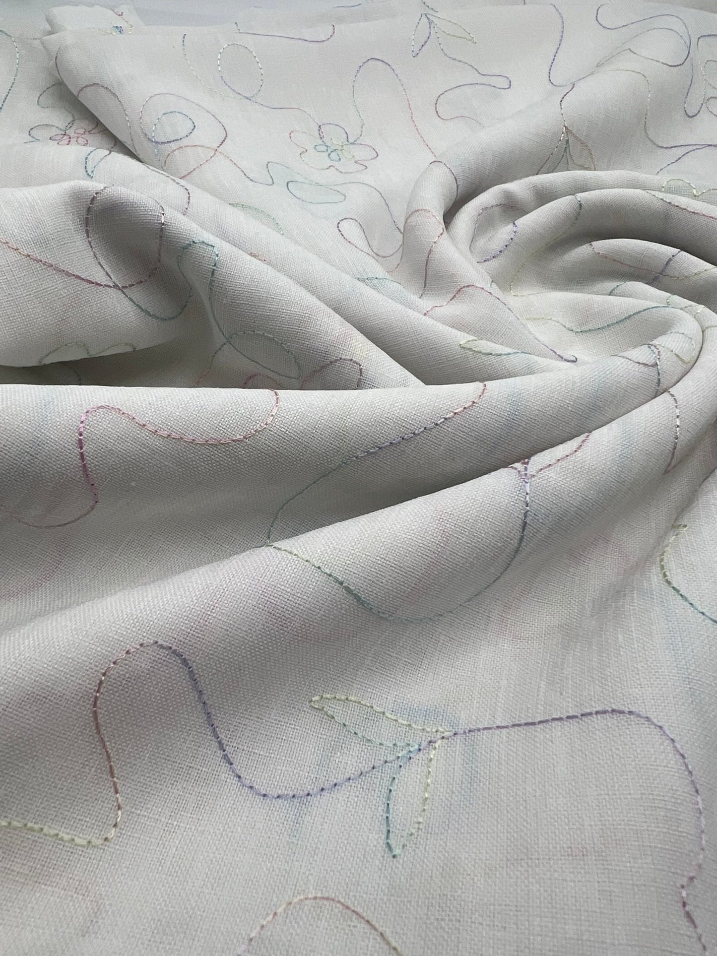 Embroidered Floral Multi Thread Non Stretch Woven Fabric - T9 Fabrics
