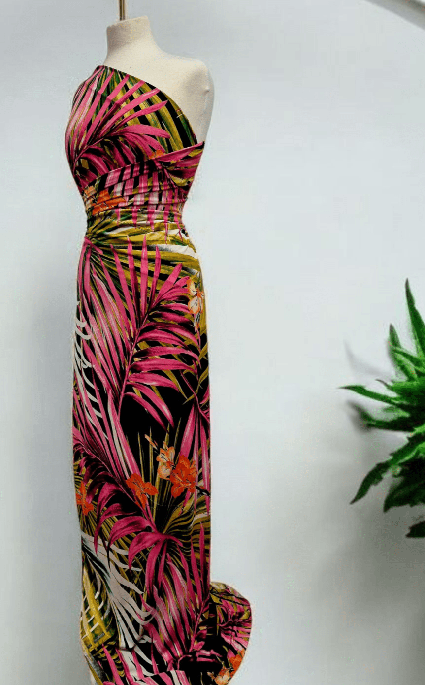 Floral Leaves Print Soft Touch Stretch Fabrics - T9 Fabrics