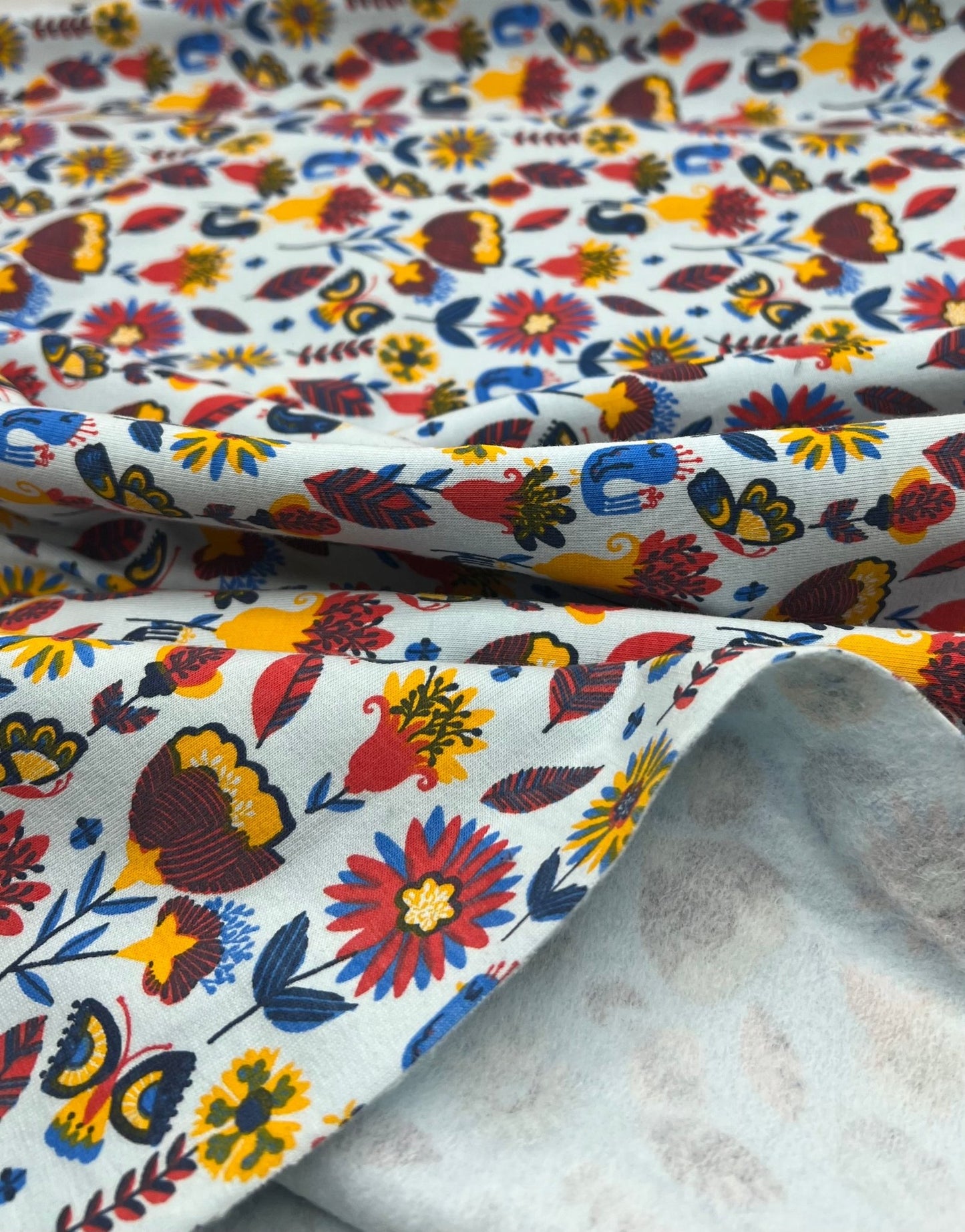 Flower Garden Sweatshirting Cotton Lycra 2 Way Stretch - T9 Fabrics