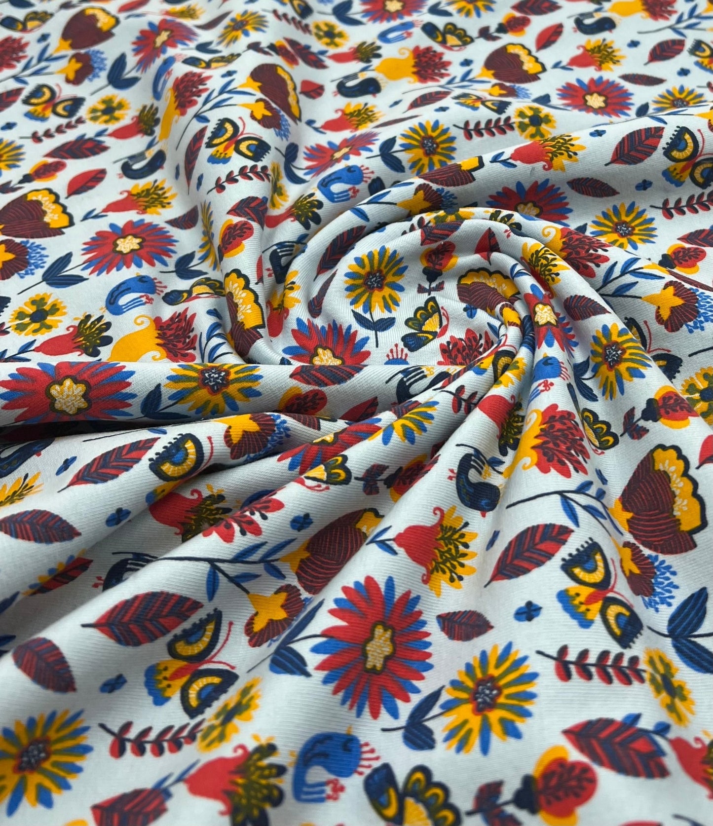 Flower Garden Sweatshirting Cotton Lycra 2 Way Stretch - T9 Fabrics