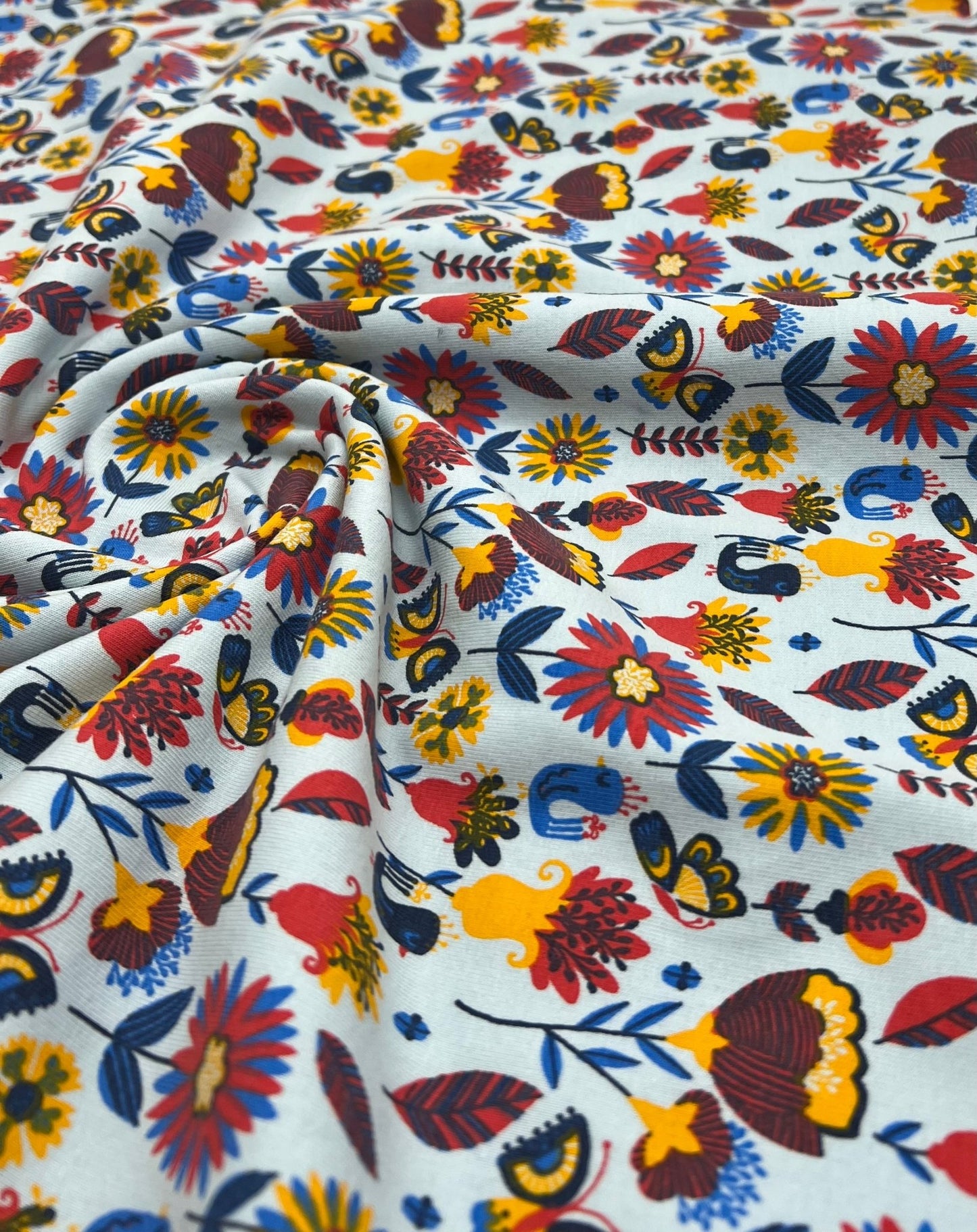 Flower Garden Sweatshirting Cotton Lycra 2 Way Stretch - T9 Fabrics