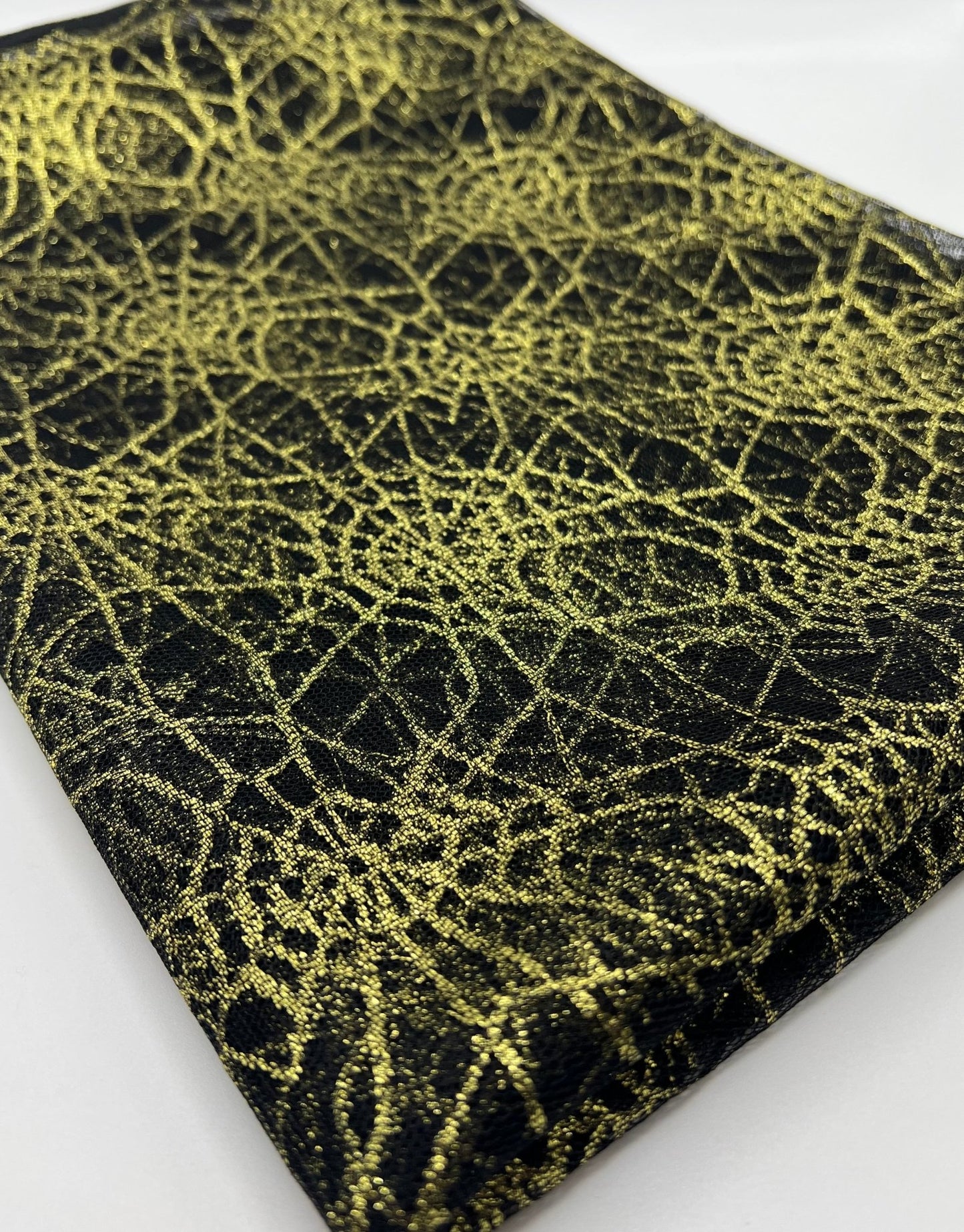 Gold Black Cobweb Halloween Print Mesh Fabric Stretch - T9 Fabrics
