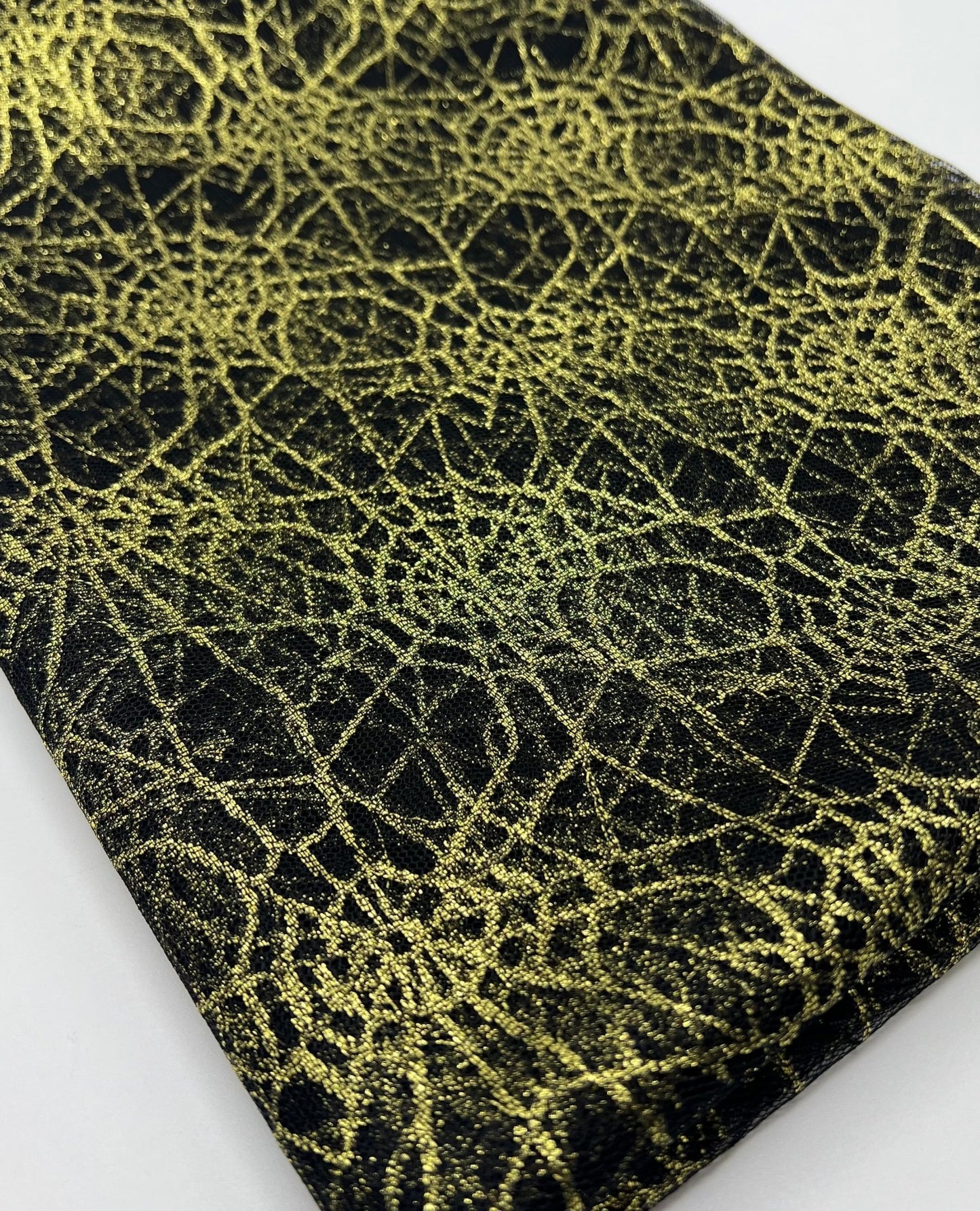 Gold Black Cobweb Halloween Print Mesh Fabric Stretch - T9 Fabrics