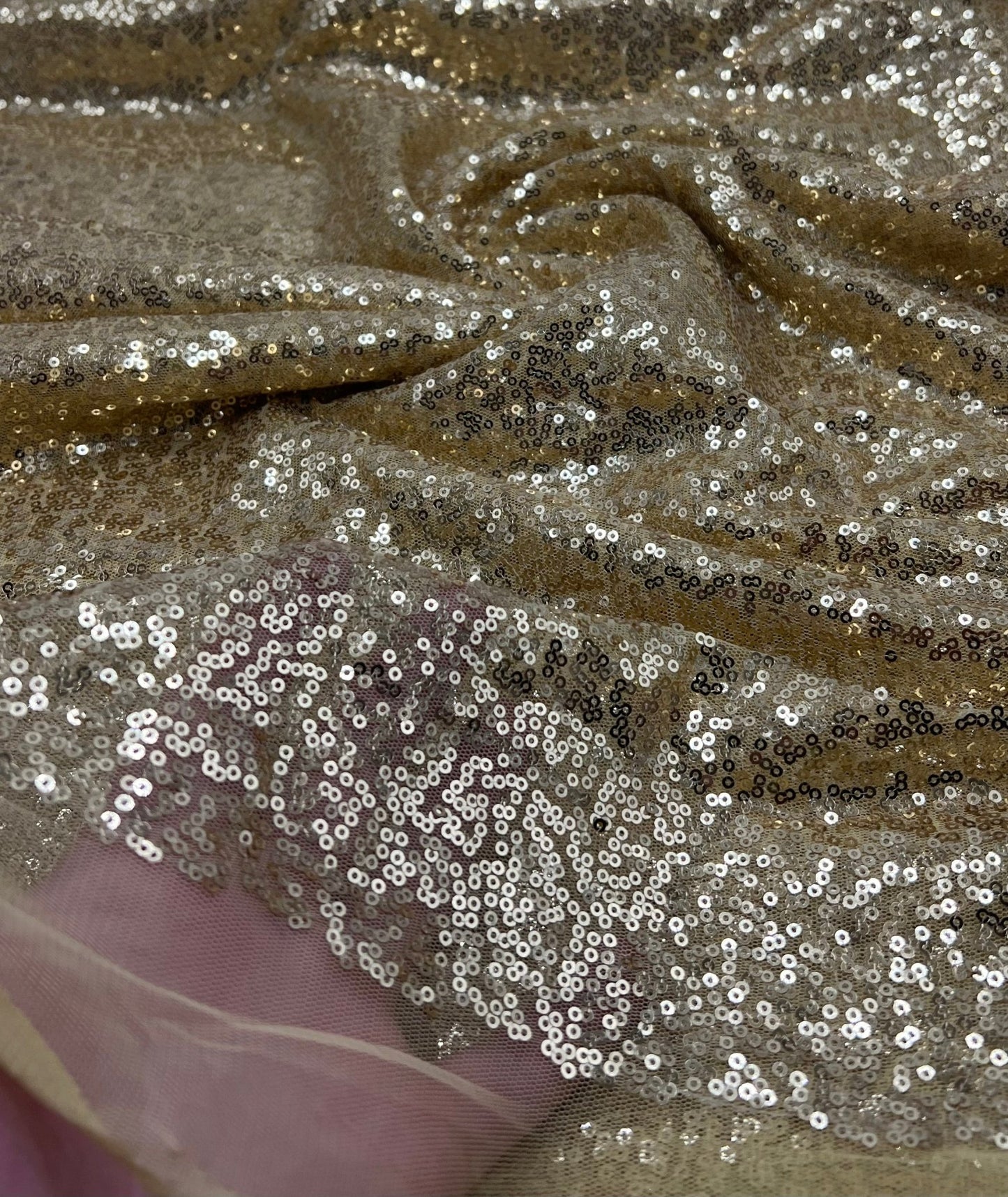 Gold On Yellow Sequin Detail Non Stretch Fabric - T9 Fabrics