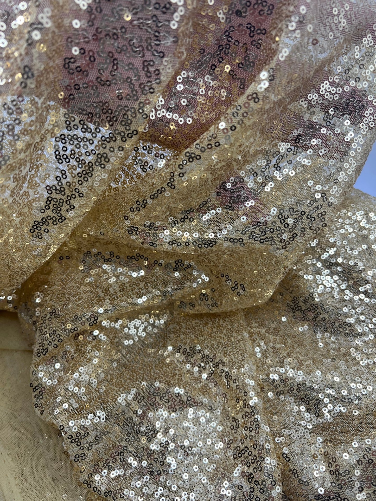 Gold On Yellow Sequin Detail Non Stretch Fabric - T9 Fabrics