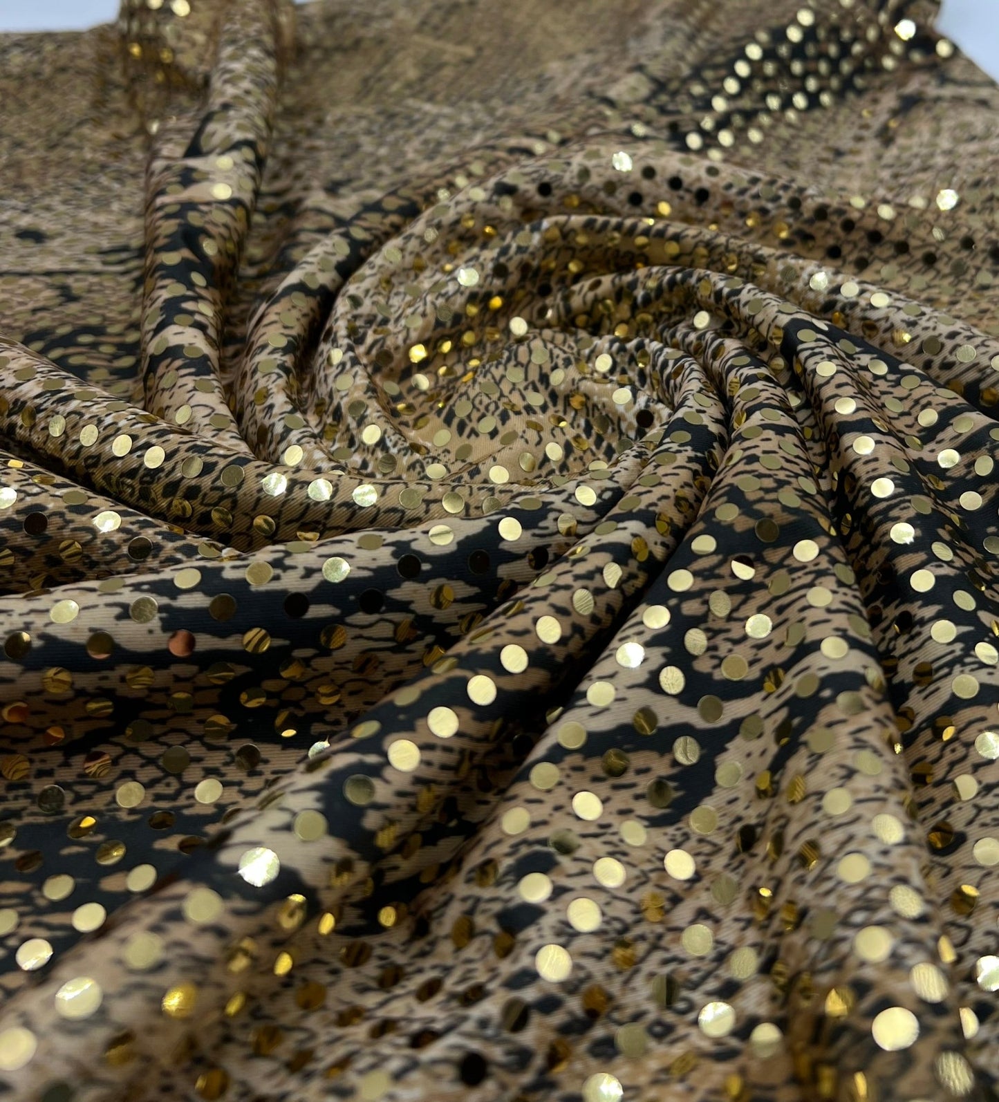 Gold Snake Print Sequin Soft Touch Stretch Fabric - T9 Fabrics