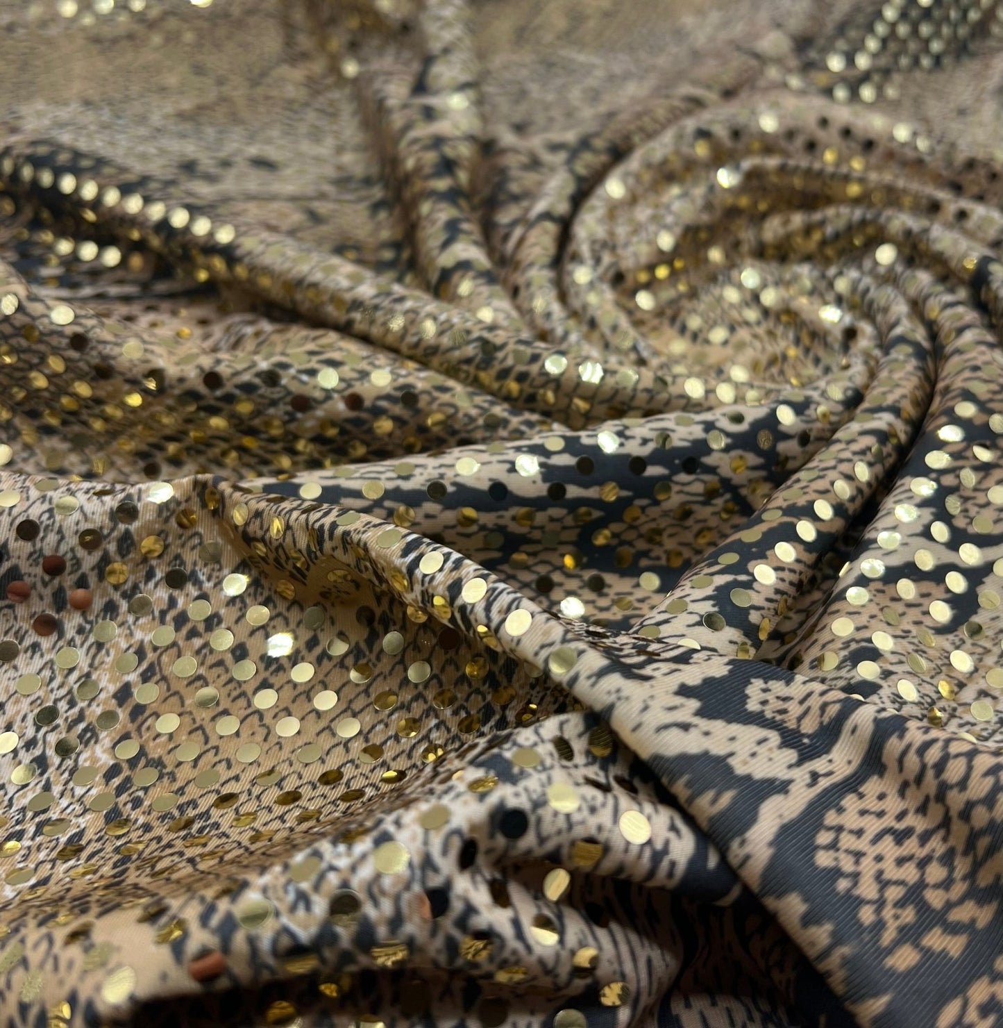 Gold Snake Print Sequin Soft Touch Stretch Fabric - T9 Fabrics