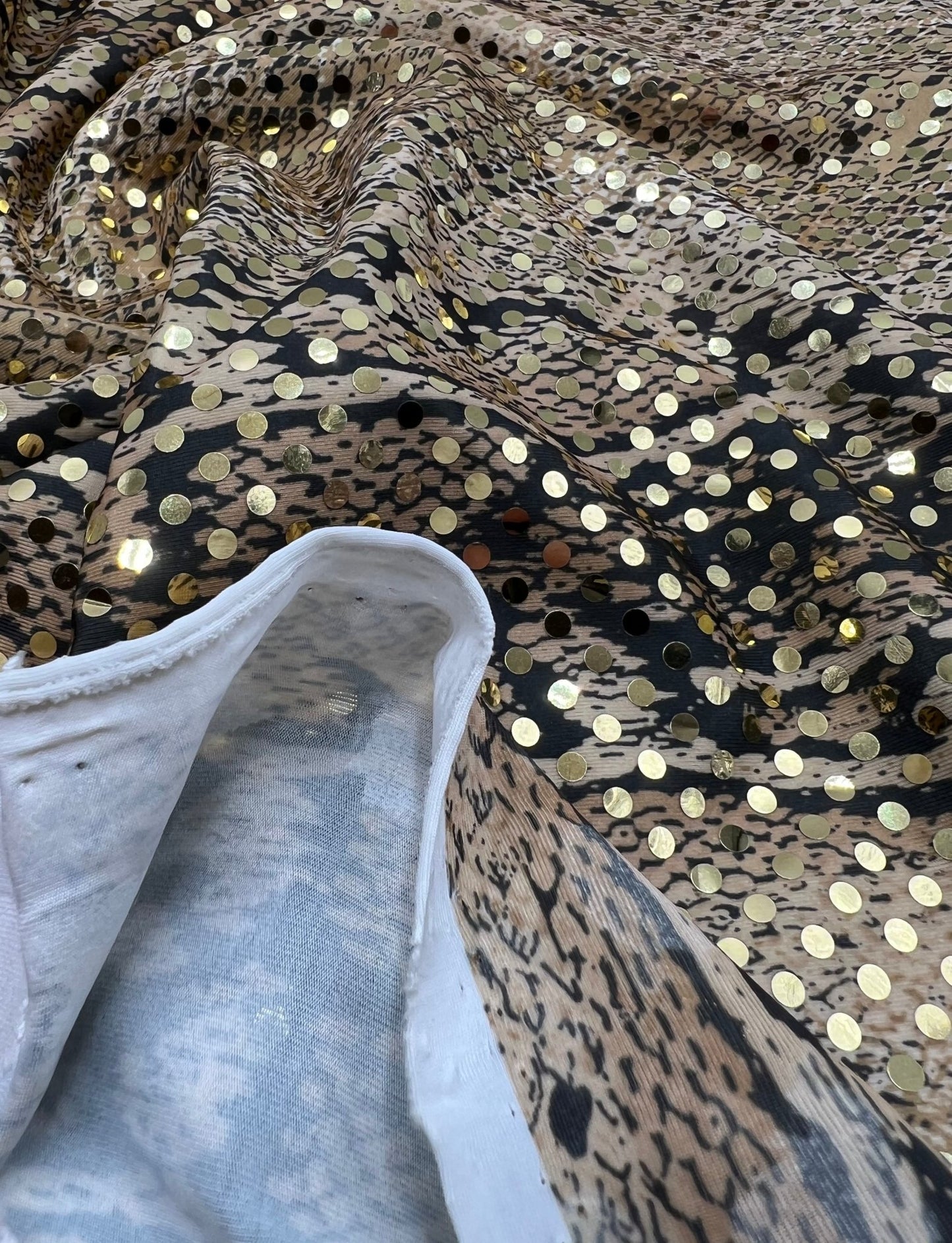 Gold Snake Print Sequin Soft Touch Stretch Fabric - T9 Fabrics