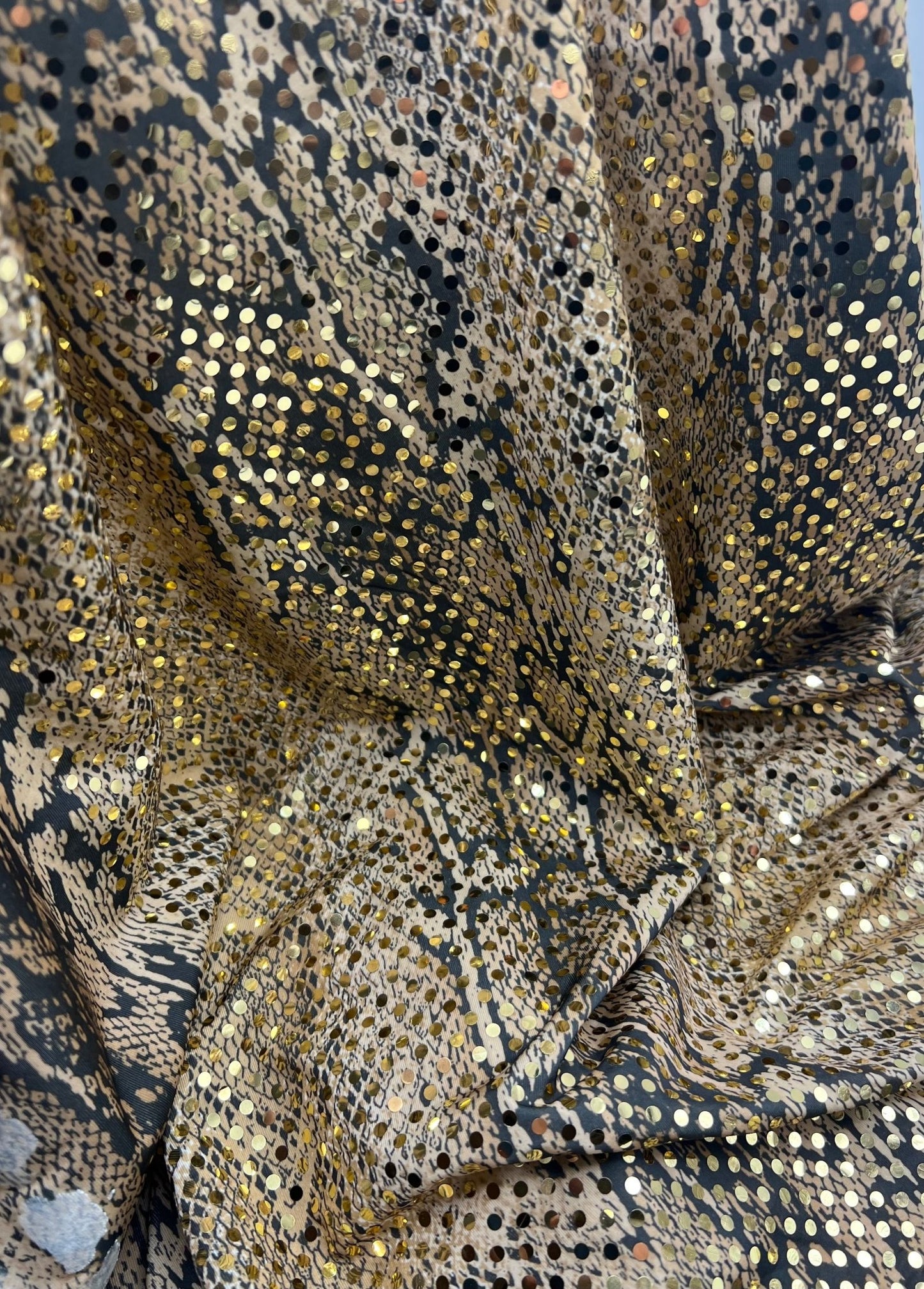 Gold Snake Print Sequin Soft Touch Stretch Fabric - T9 Fabrics