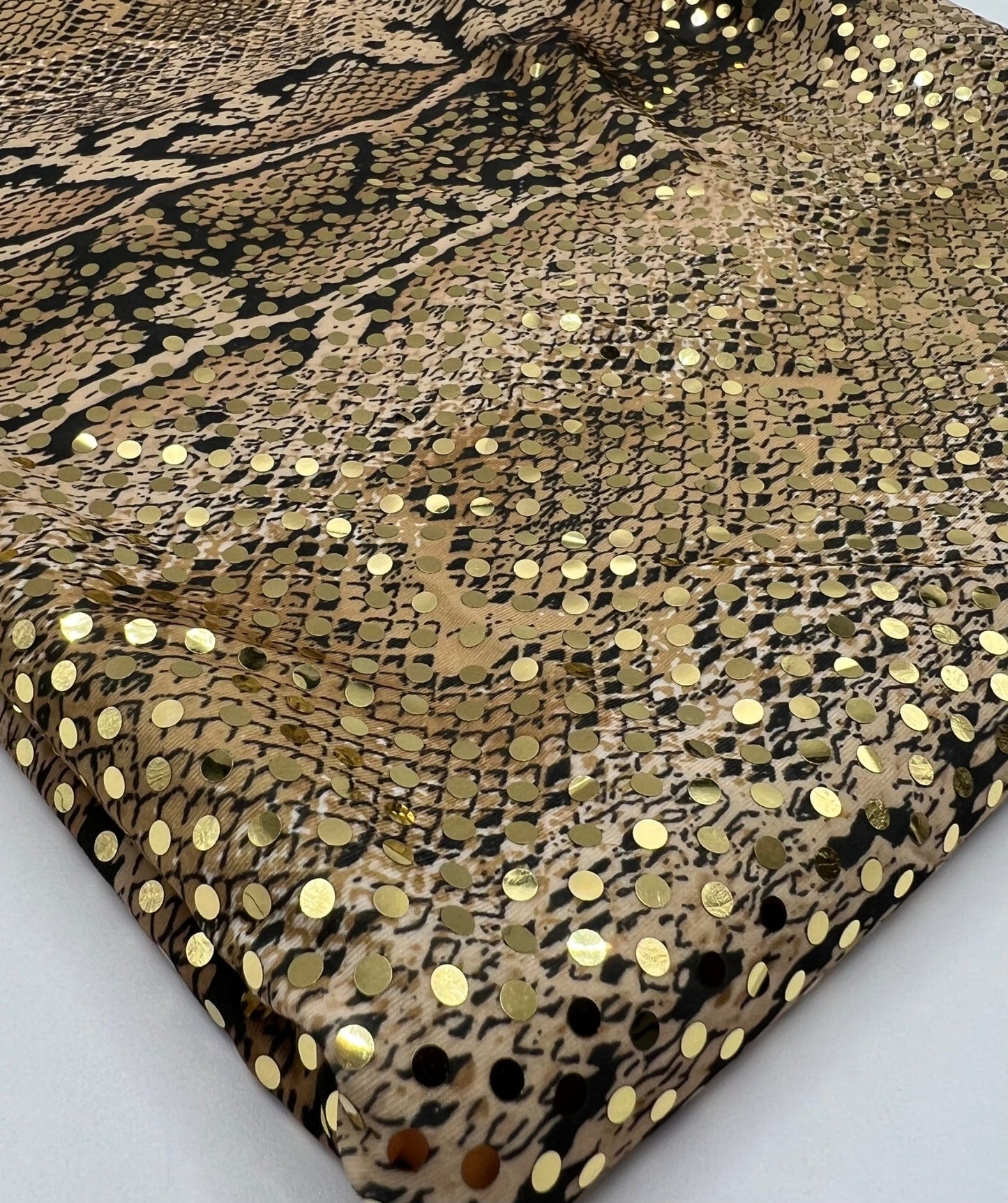 Gold Snake Print Sequin Soft Touch Stretch Fabric - T9 Fabrics