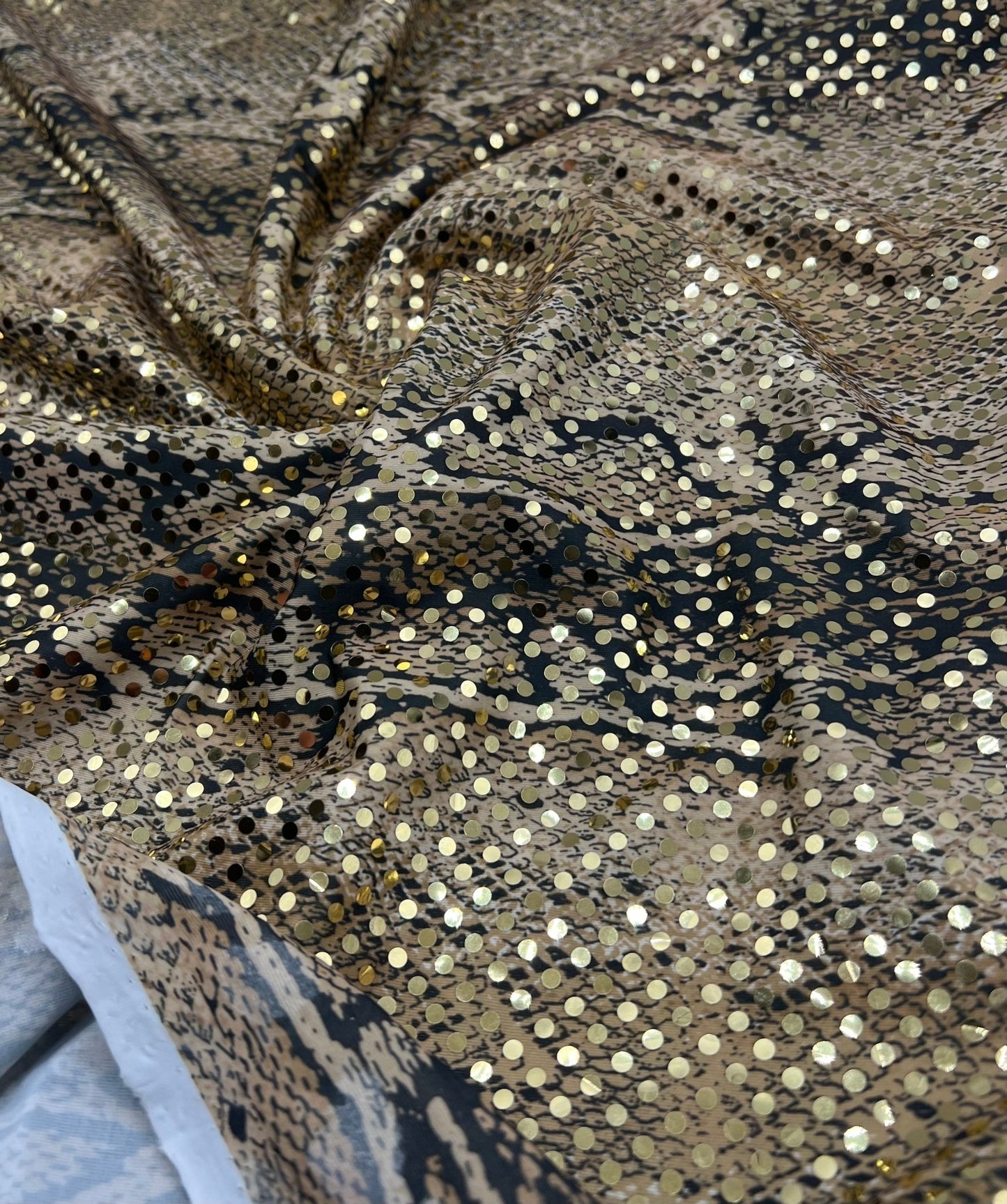 Gold Snake Print Sequin Soft Touch Stretch Fabric - T9 Fabrics