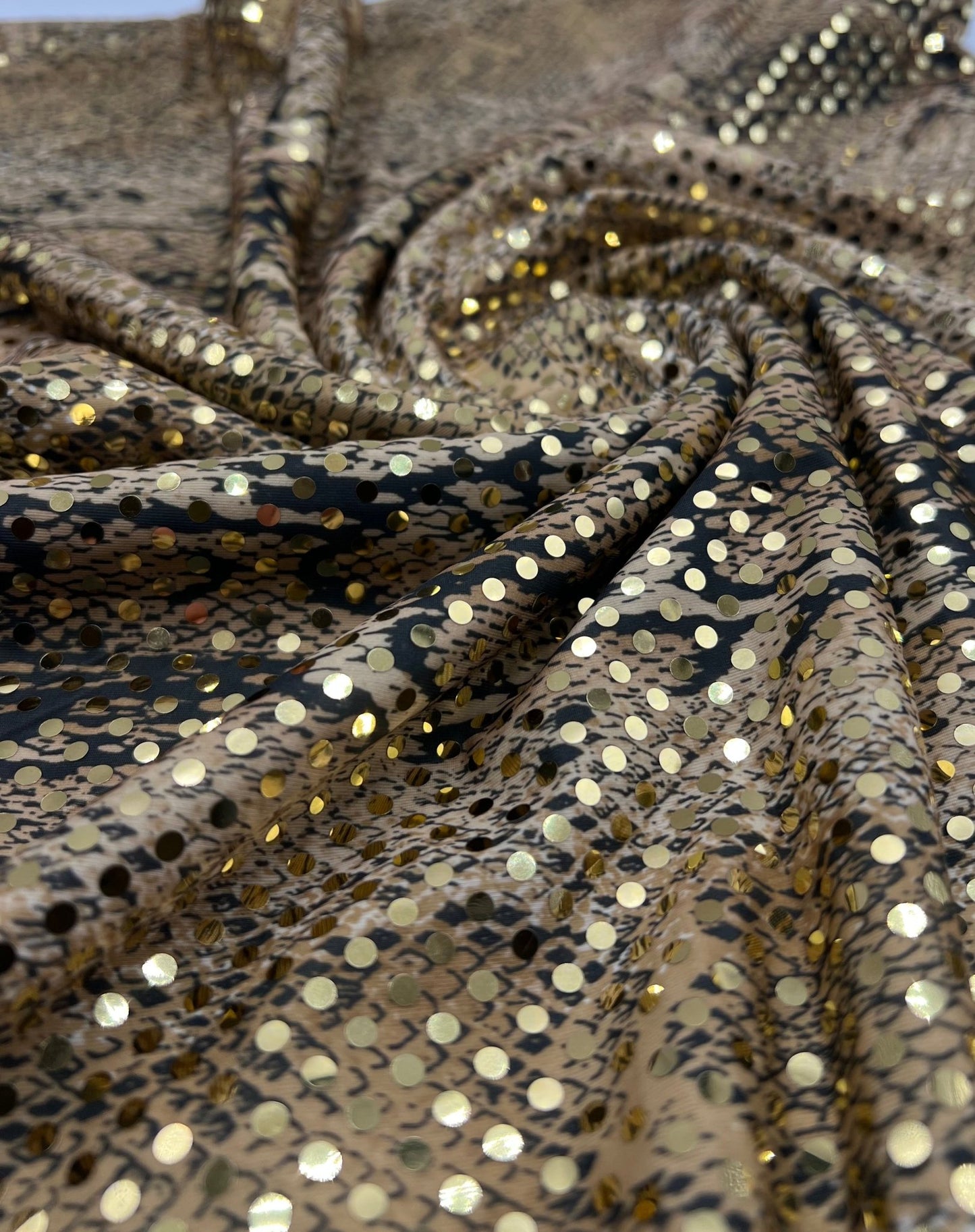Gold Snake Print Sequin Soft Touch Stretch Fabric - T9 Fabrics