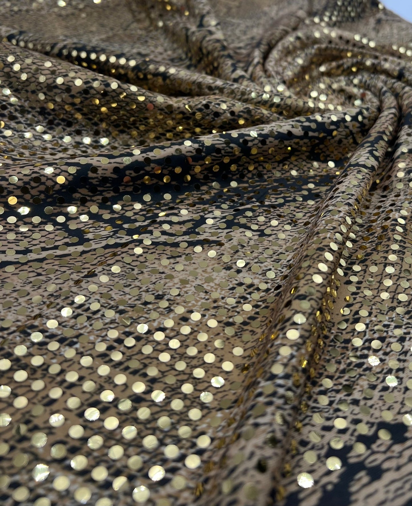 Gold Snake Print Sequin Soft Touch Stretch Fabric - T9 Fabrics
