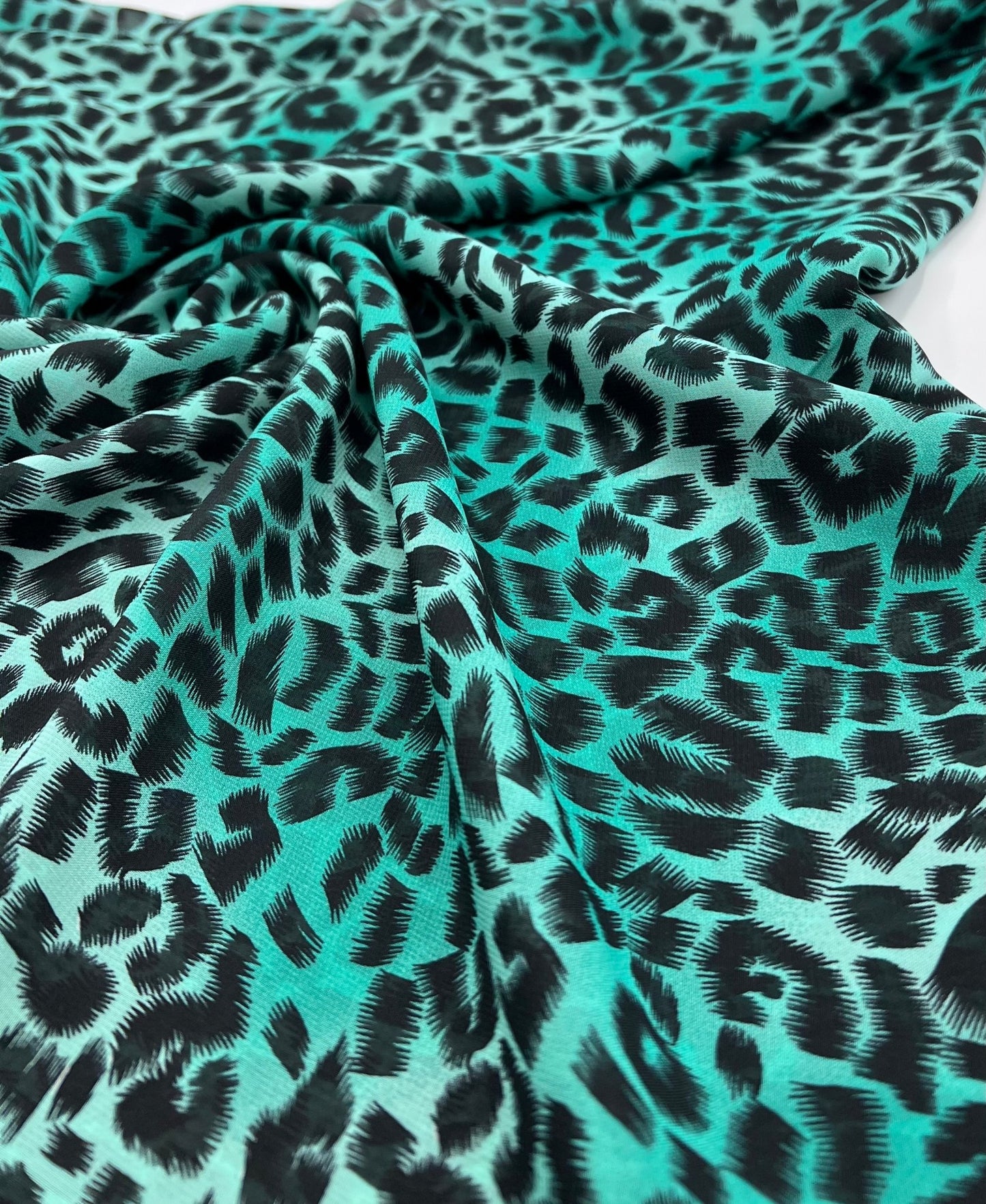Green Animal Print Non Stretch Chiffon Fabric - T9 Fabrics