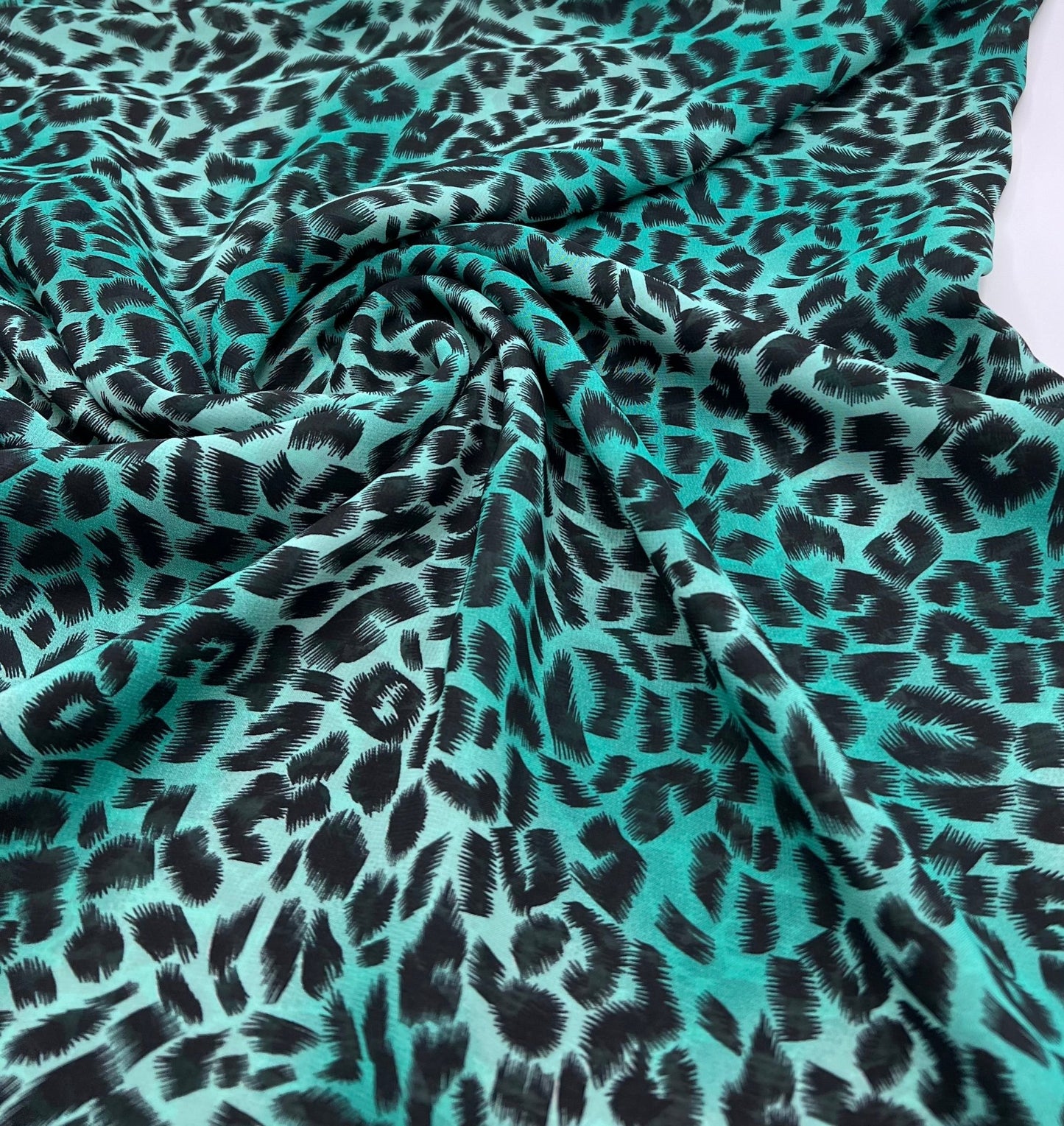 Green Animal Print Non Stretch Chiffon Fabric - T9 Fabrics