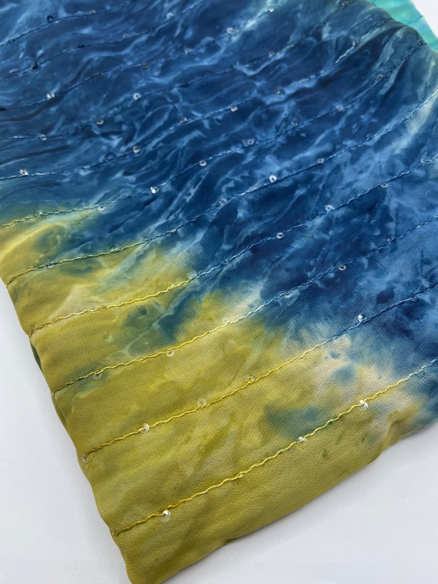 Green Blue Sequin Lightweight Non Stretch Woven Fabric - T9 Fabrics