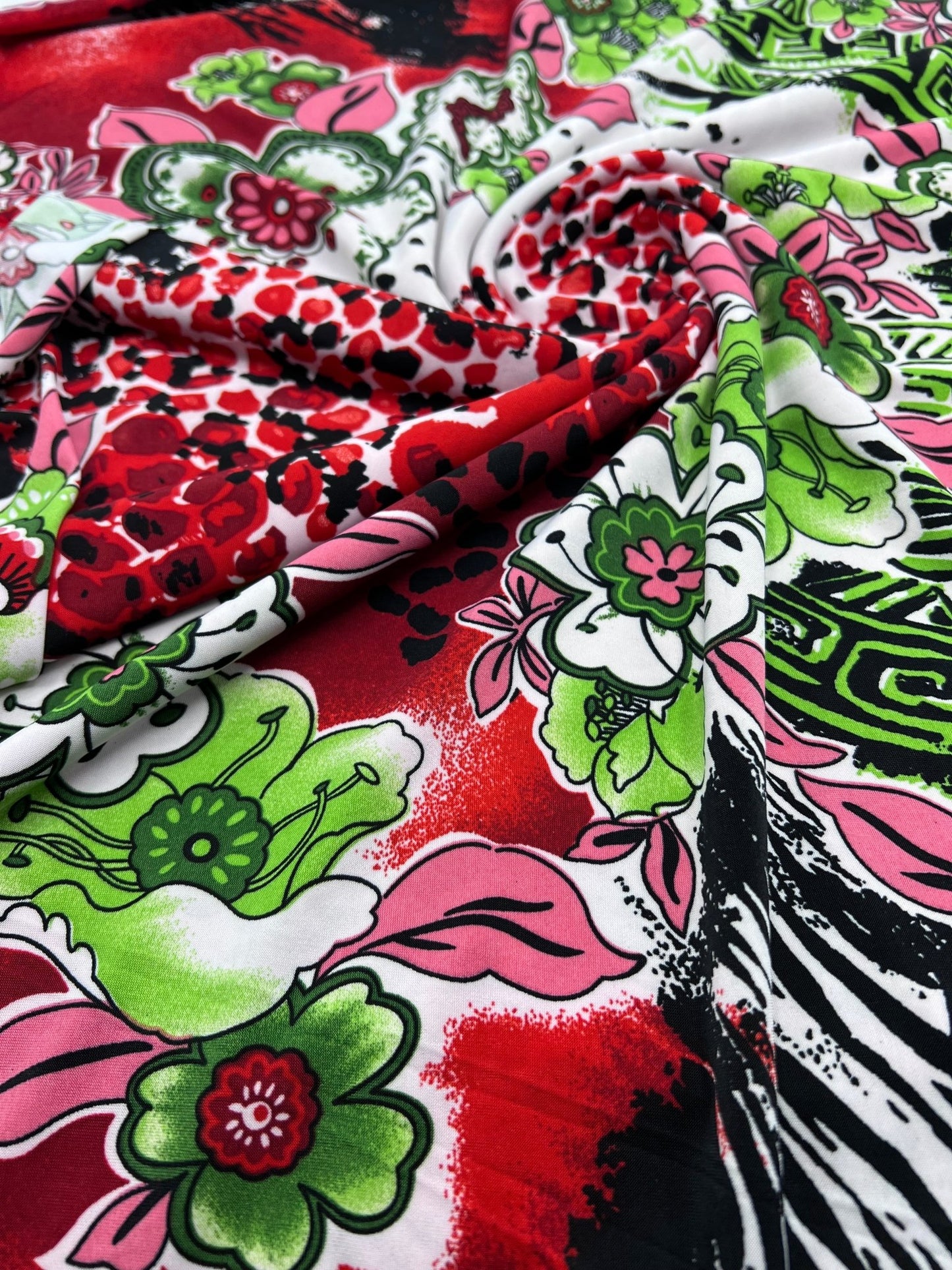 Green Floral Mix Print Soft Touch 4 Way Stretch Fabric - T9 Fabrics