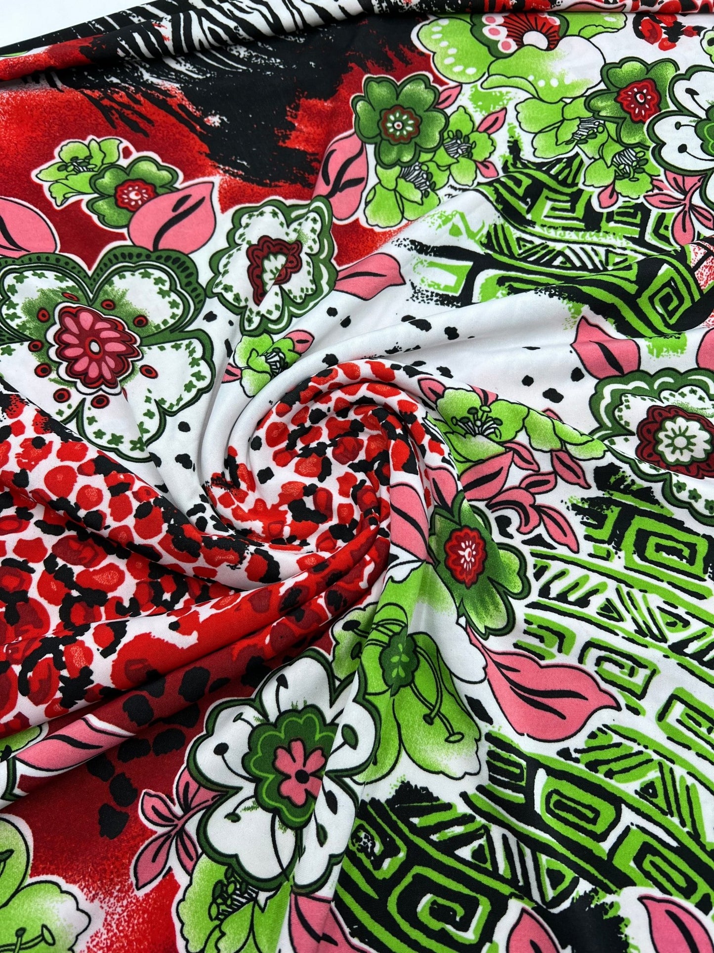 Green Floral Mix Print Soft Touch 4 Way Stretch Fabric - T9 Fabrics
