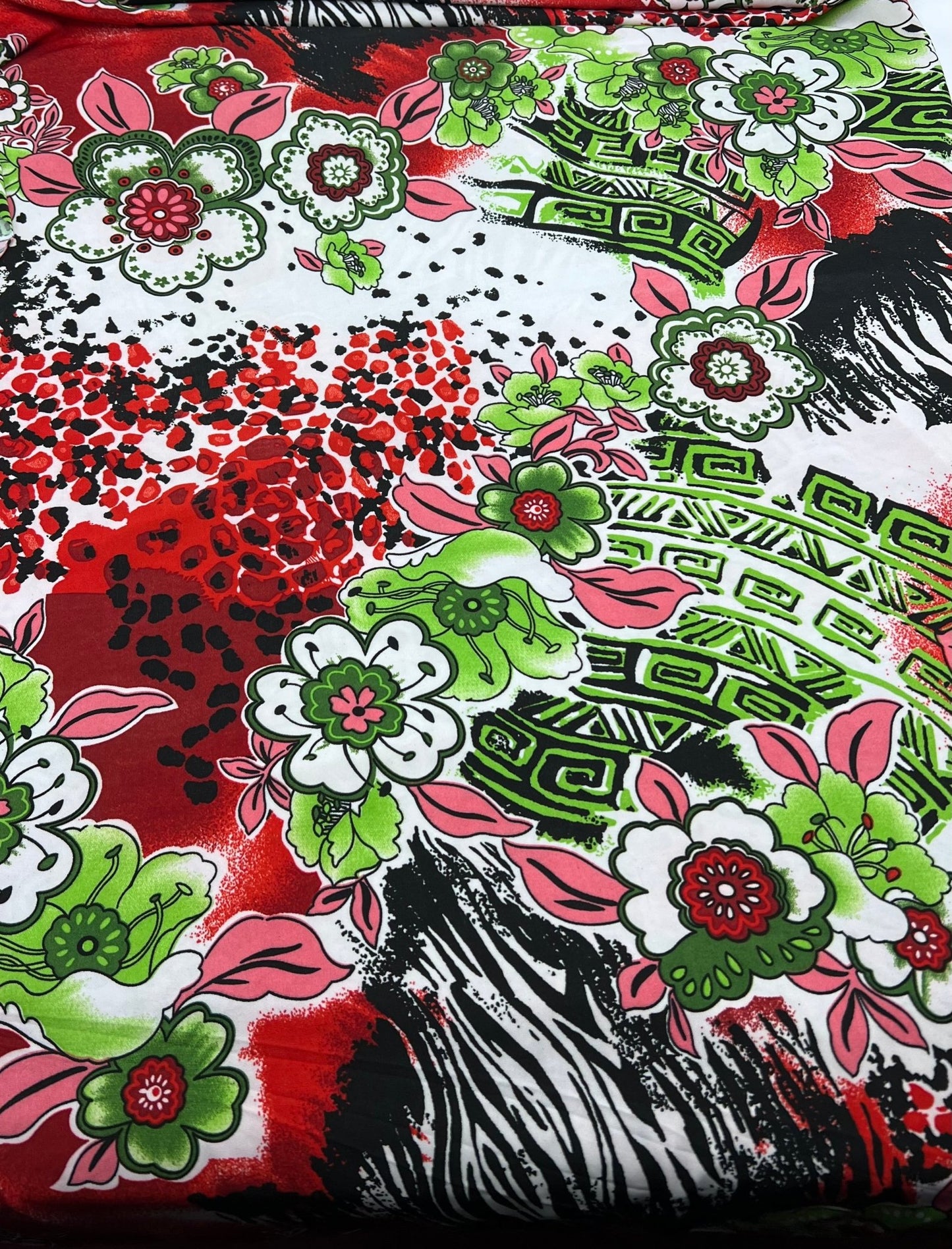 Green Floral Mix Print Soft Touch 4 Way Stretch Fabric - T9 Fabrics