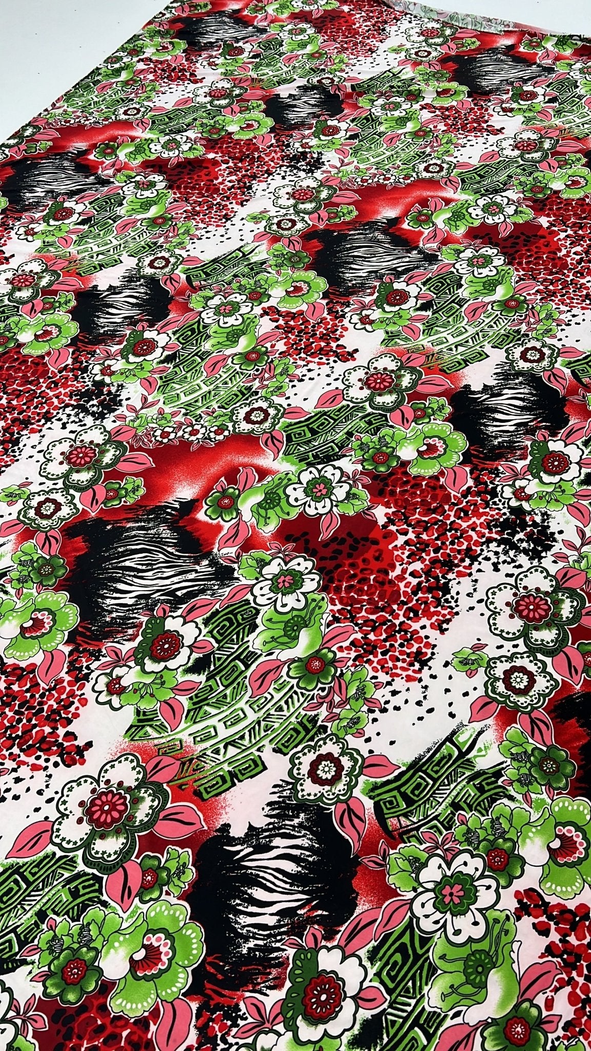 Green Floral Mix Print Soft Touch 4 Way Stretch Fabric - T9 Fabrics