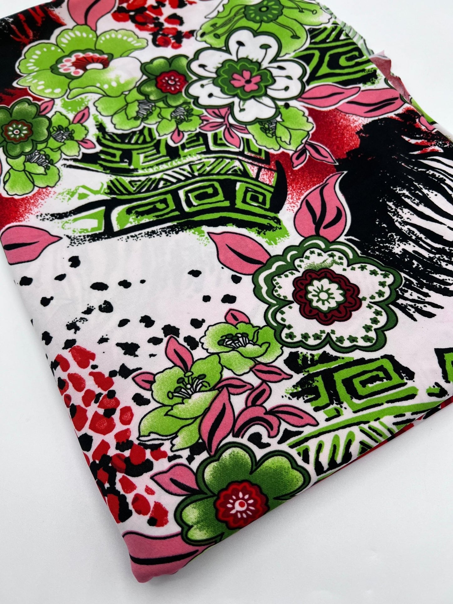 Green Floral Mix Print Soft Touch 4 Way Stretch Fabric - T9 Fabrics