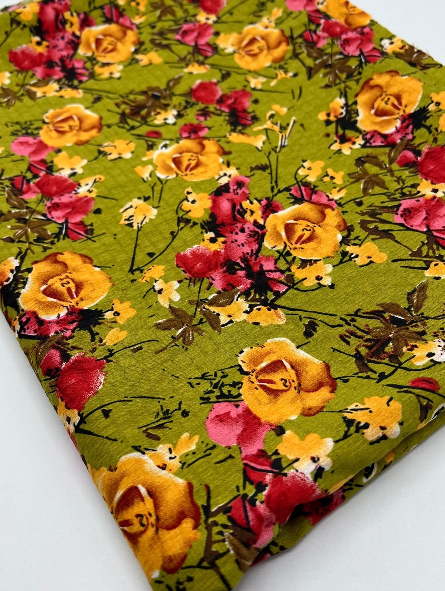 Green Floral Printed Chiffon Dress Fabric - T9 Fabrics