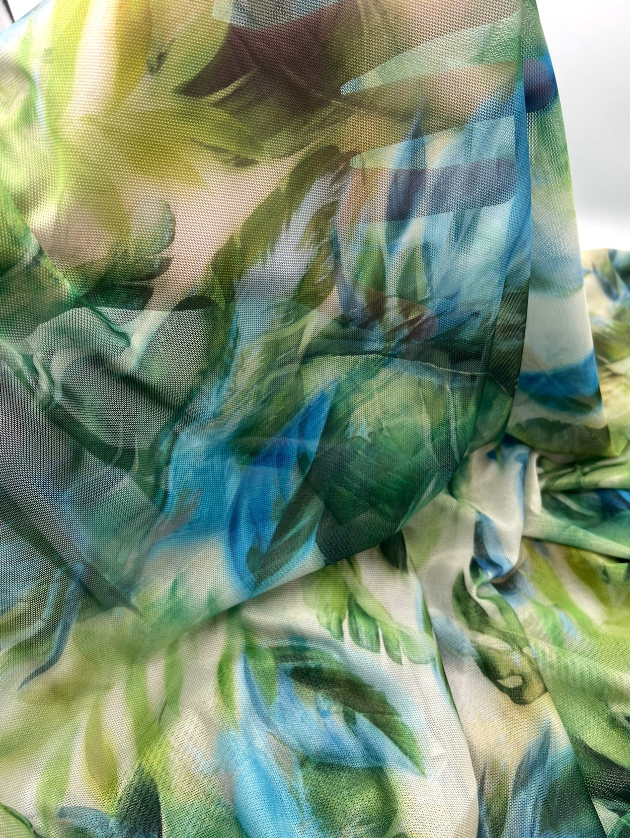 Green Jungle Leaf Print Mesh Fabric Stretch - T9 Fabrics