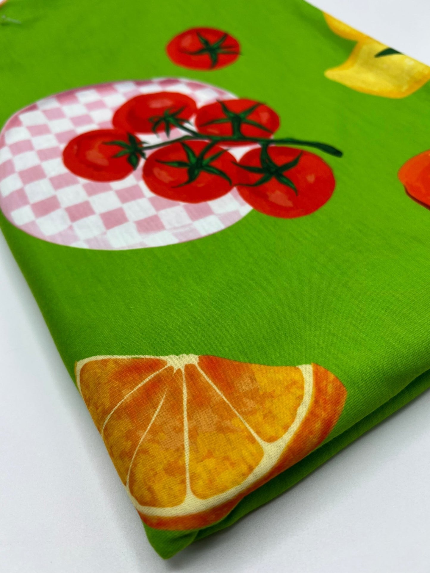 Green Large Fruit Print Spun Poly Stretch Fabric - T9 Fabrics