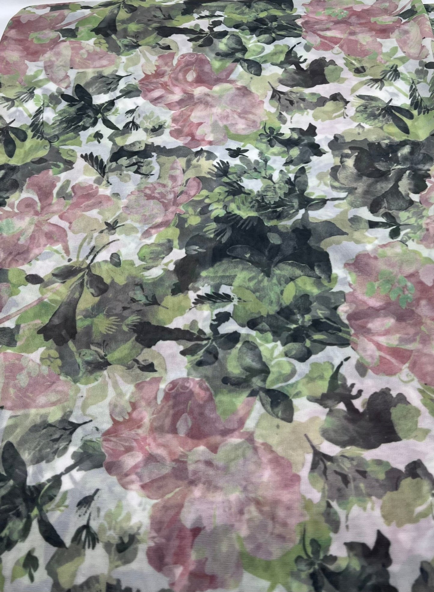 Green Rose Floral Mix Mesh Fabric Stretch - T9 Fabrics