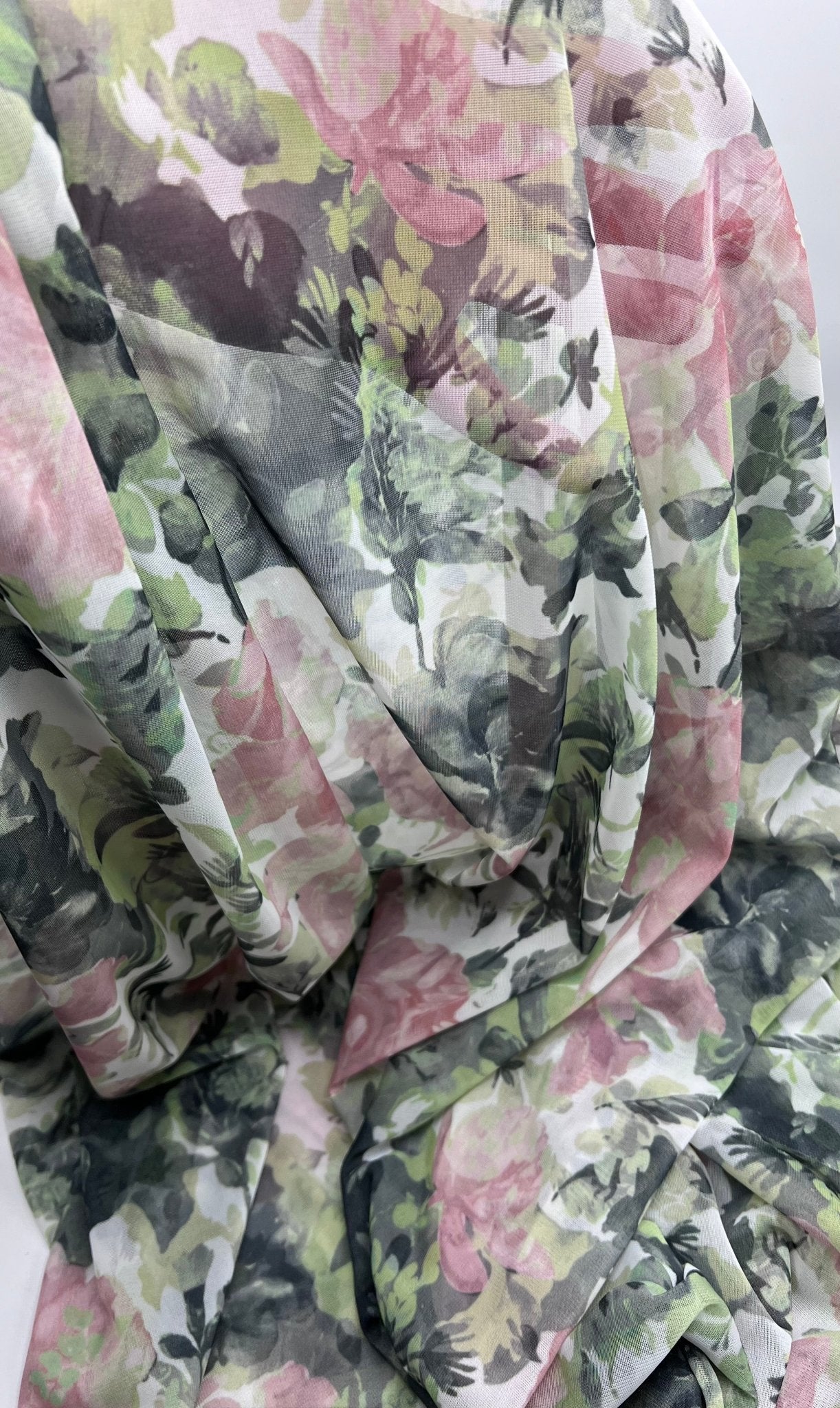 Green Rose Floral Mix Mesh Fabric Stretch - T9 Fabrics