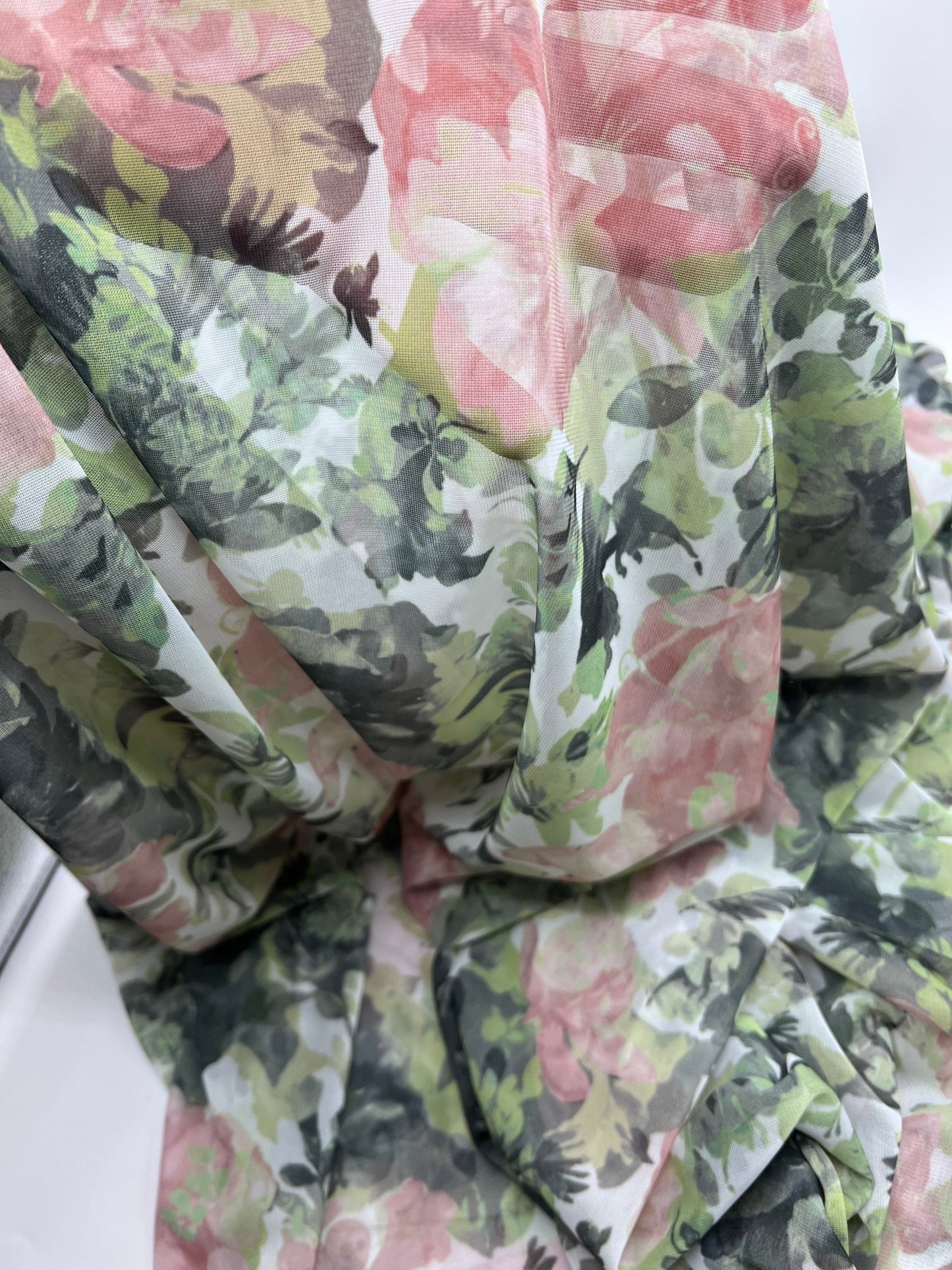Green Rose Floral Mix Mesh Fabric Stretch - T9 Fabrics