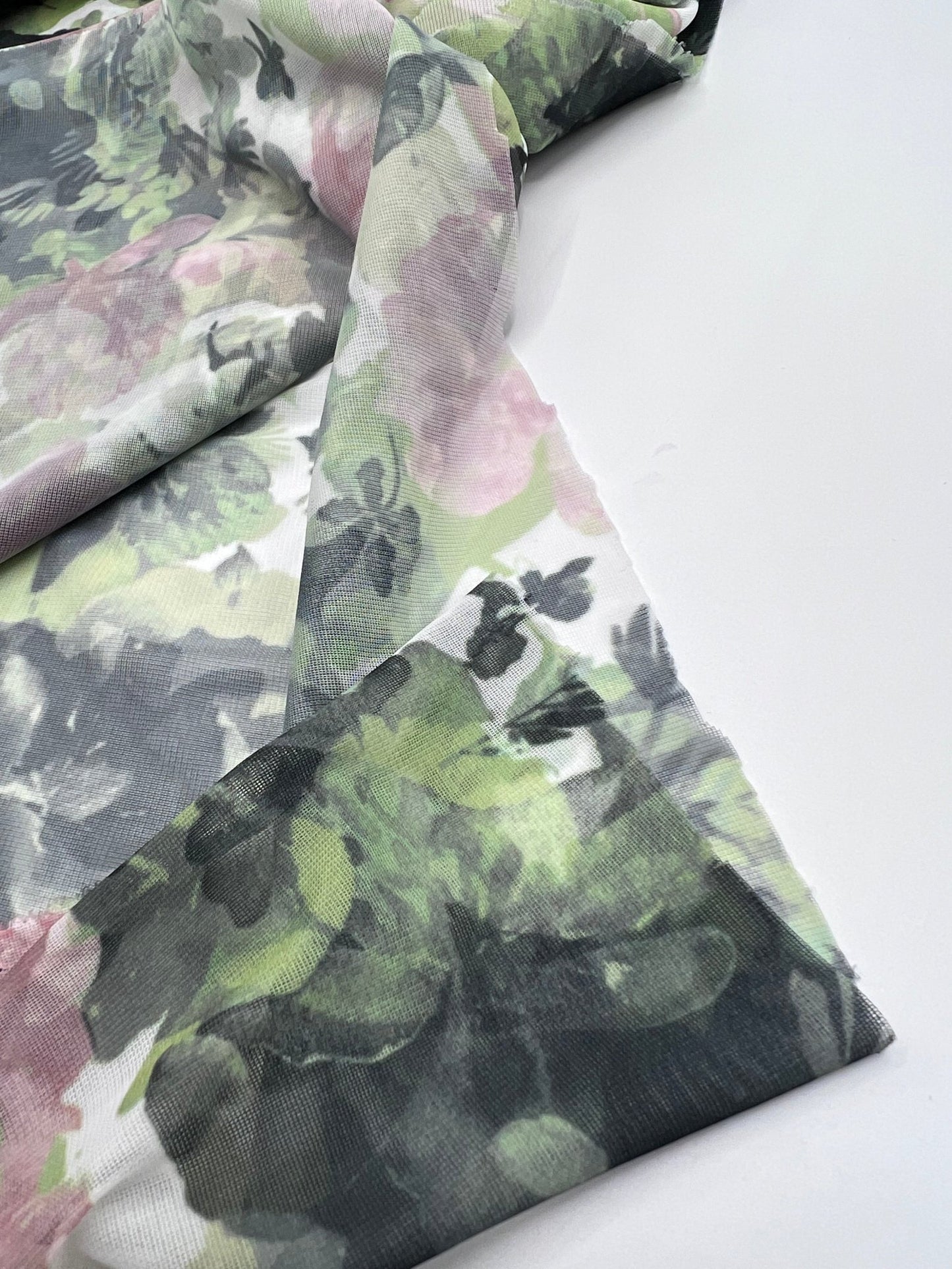 Green Rose Floral Mix Mesh Fabric Stretch - T9 Fabrics