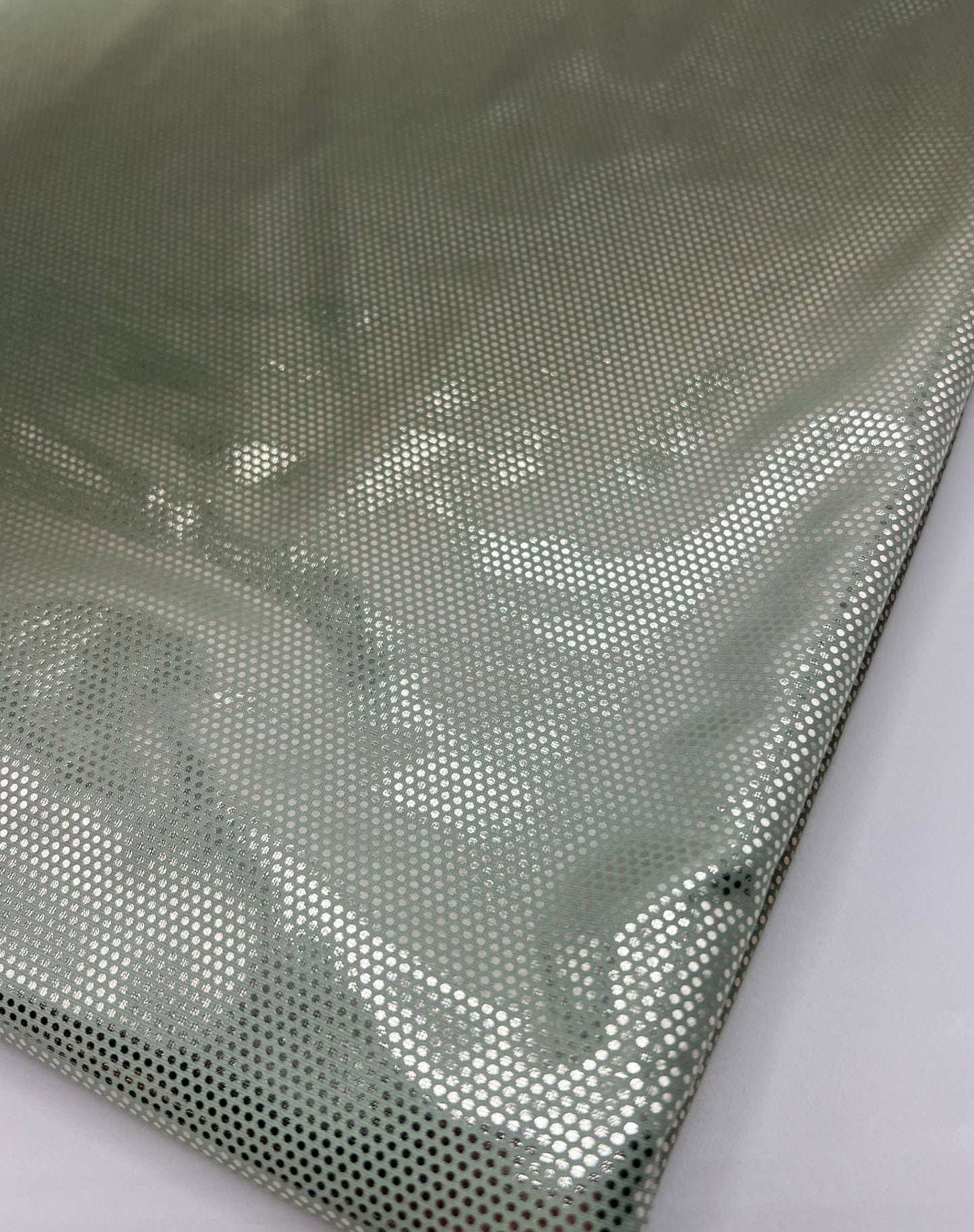 Green Silver Shiny Sequin Soft Touch 2 Way Stretch Fabric - T9 Fabrics